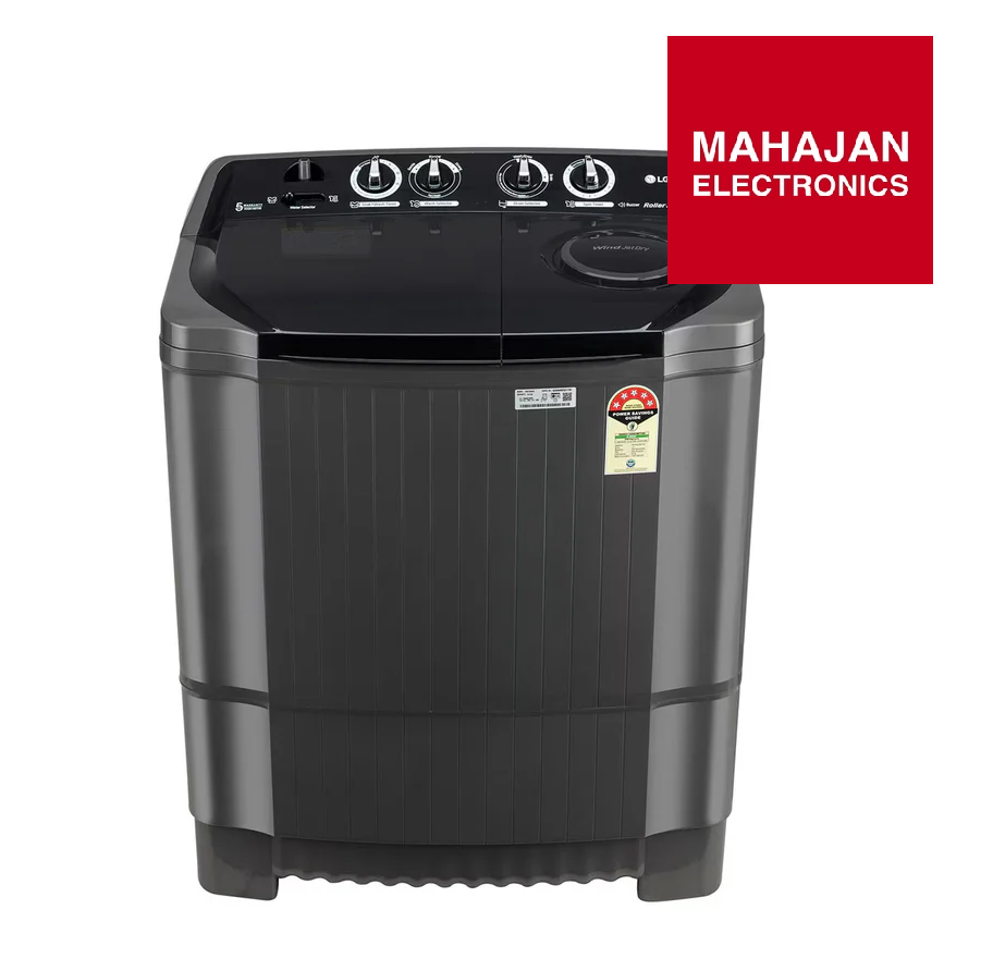 LG P8015SKAZ 8 Kg Semi-Automatic Top Load Washing Machine – Roller Jet Pulsator, Soak Function, Wind Jet Dry – Middle Black | 5 Star Energy Rating | Buy Online at Mahajan Electronics
