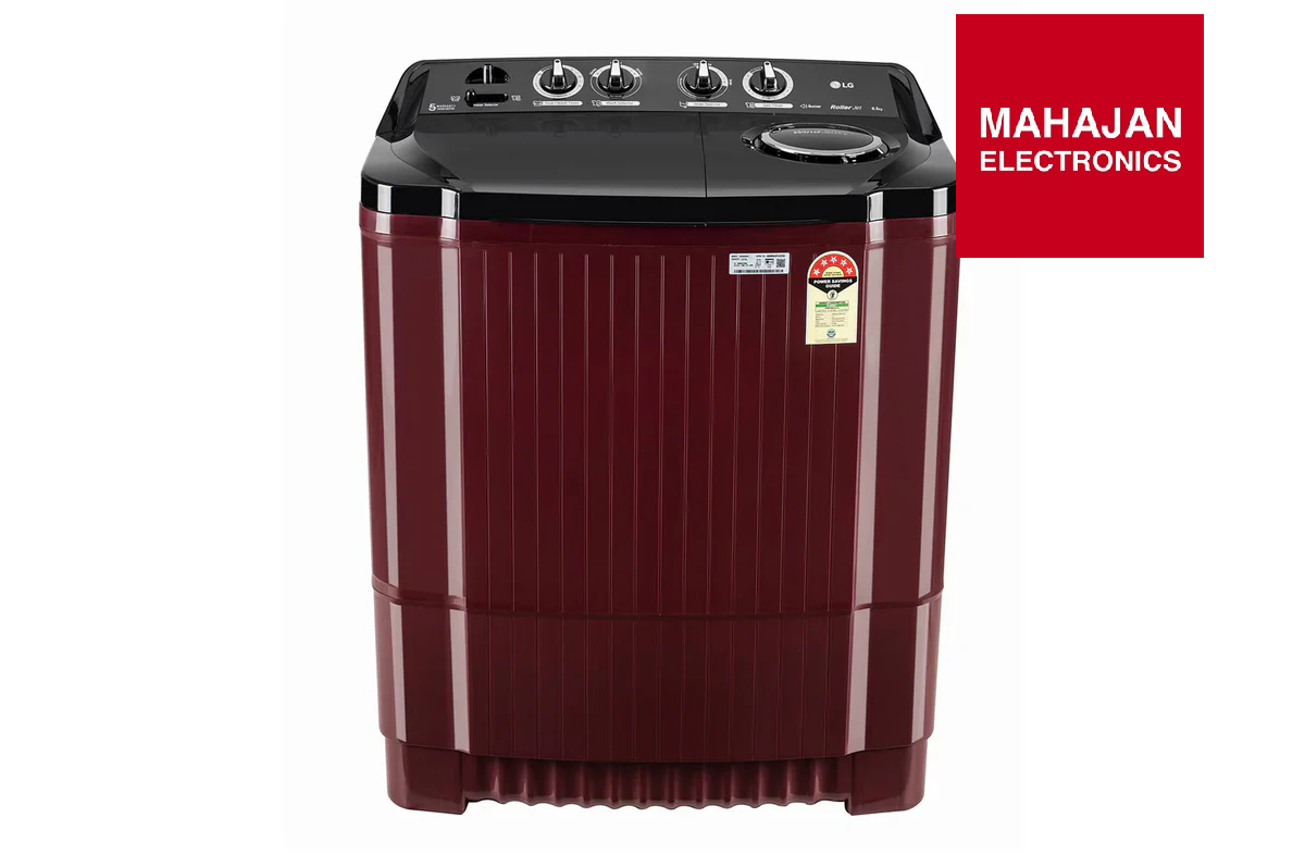 LG P8535SDAZ 8.5 Kg 5 Star Semi-Automatic Top Load Washing Machine | Roller Jet Pulsator + Soak | Wind Jet Dry | Rat Away Technology | Burgundy