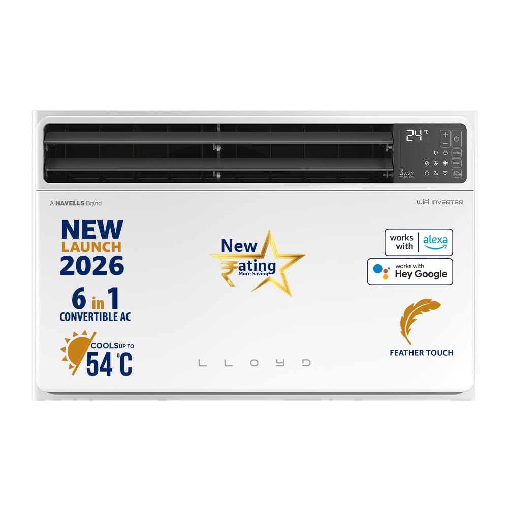 Lloyd GLW18V5AGTPR (2026 MODEL) 1.5 Ton 5 Star Inverter Window AC (Copper, Convertible 6-in-1 cooling, 4 Way Air Swing, Clean Air Filter, White-Online Mahajan Electronics