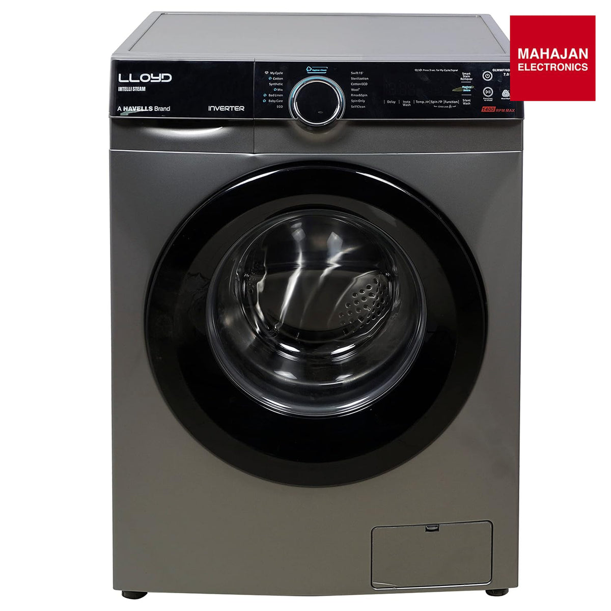 Lloyd GLWMF70DK1 7Kg Fully Automatic Front Load Washing Machine Hygiene Steam Dark Inox – Mahajan Electronics Online.