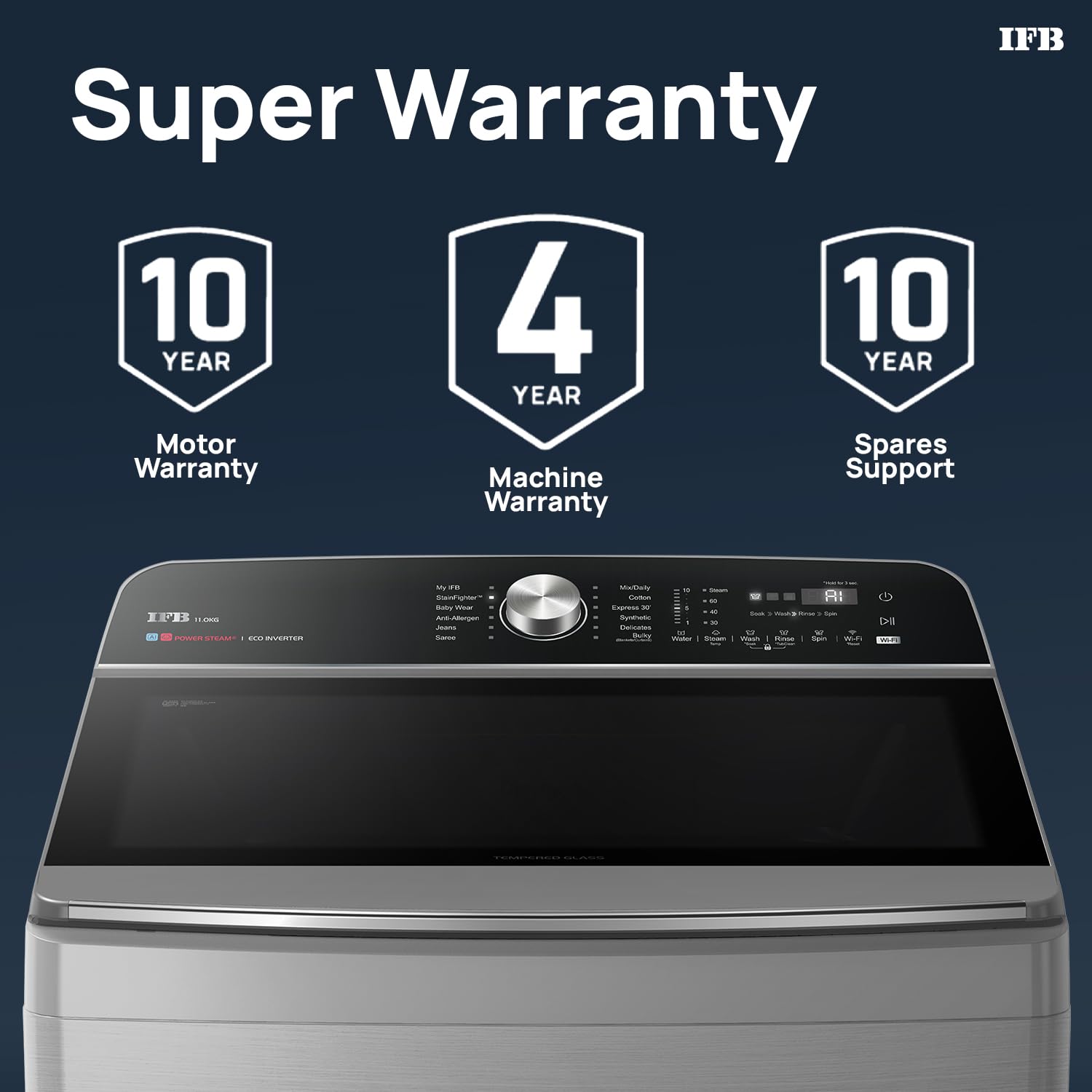 IFB TL111IN3SWID 11 Kg 5 Star AI Powered DeepClean® Technology Fully Automatic Top Load Washing Machine with Inbuilt Heater & Wi-Fi ( Power Steam®, Eco Inverter, Activmix, 4 Year Warranty, Inox)-Online Mahajan Electronics