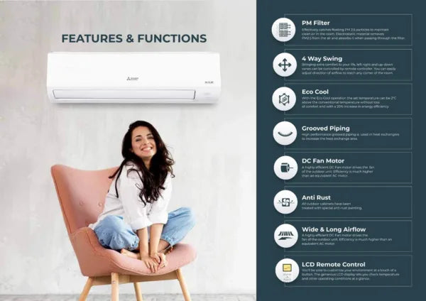 Mitsubishi Electric  MS-MU-AGZ19VF-DA2-KT 1.6 Ton 2 Star Fixed Speed Split Air Conditioner-Online Mahajan Electronics