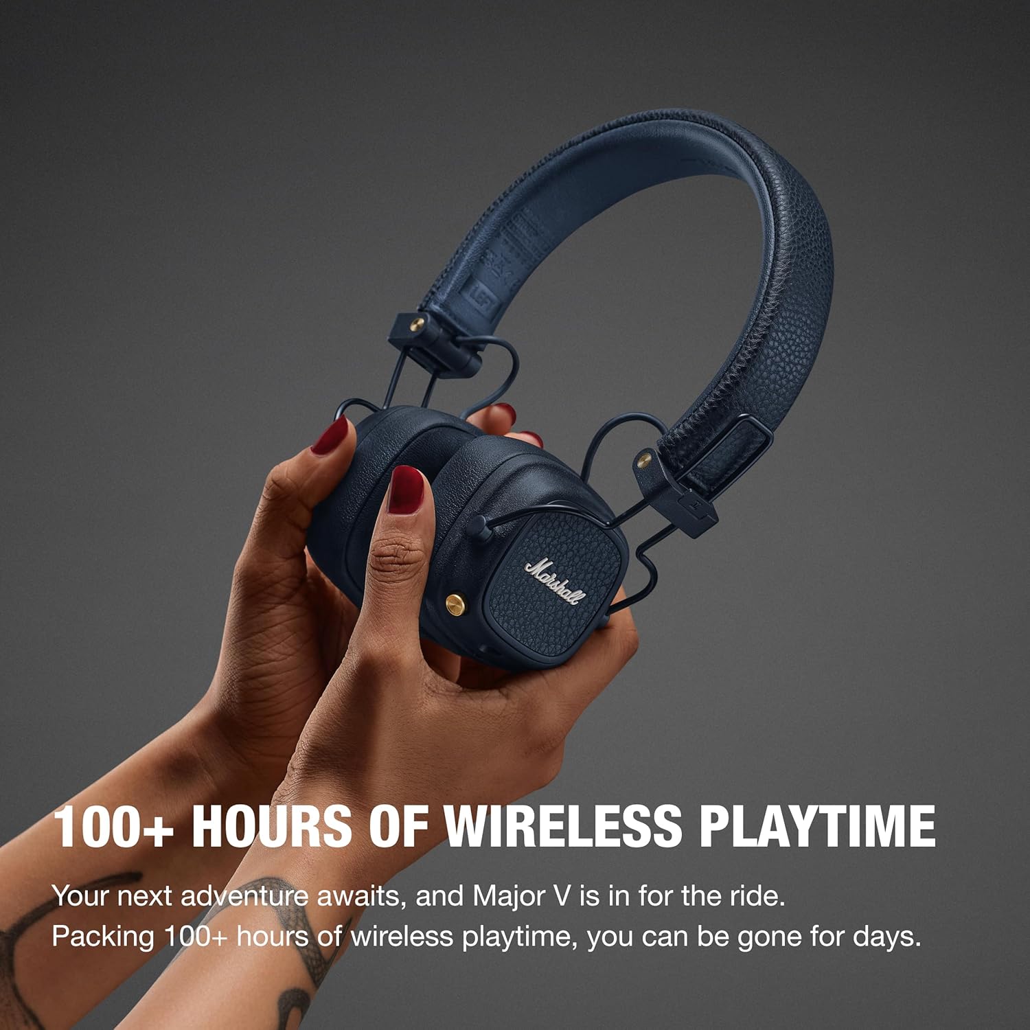 Marshall Major V Wireless On-Ear Headphones (Blue) | 100 + Hours Playtime | Wireless Charging | Bluetooth LE Audio-Online Mahajan Electronics