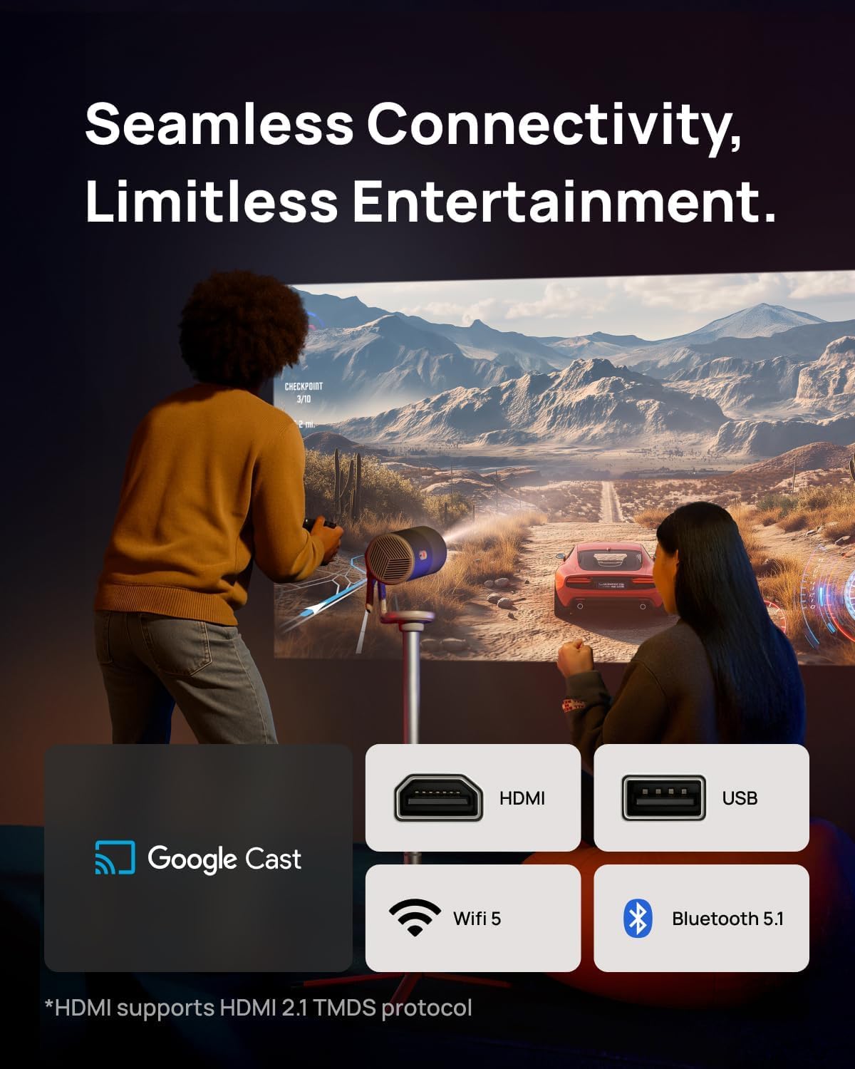 XGIMI MoGo 4 New Launch  Portable DLP Projector, 1080P FHD, 360°Adjustable Stand, 2×6W Harman Kardon Speakers, Sunset Filter | Certified Google TV & Netflix, 2 x 6W Harman Kardon, Wifi, Bluetooth, Include Sunset Filter-Online Mahajan Electronics