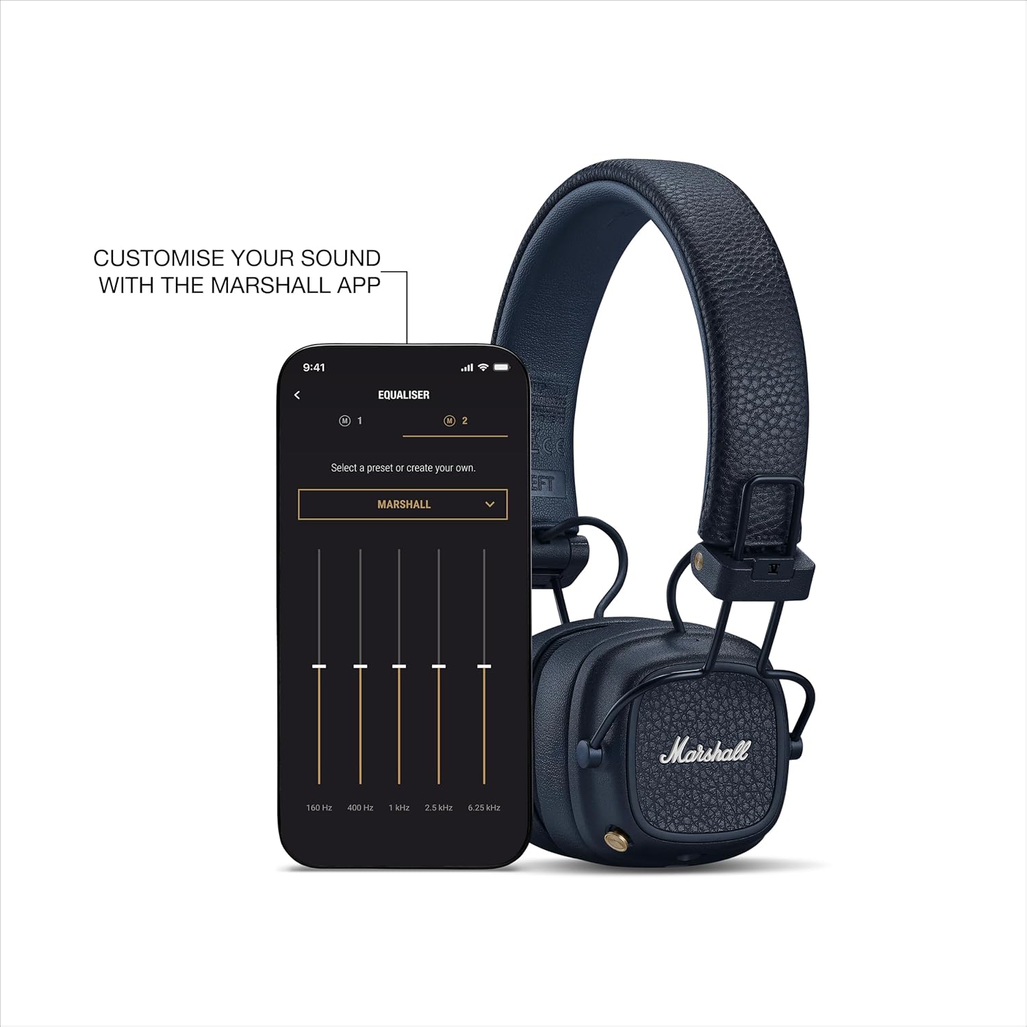 Marshall Major V Wireless On-Ear Headphones (Blue) | 100 + Hours Playtime | Wireless Charging | Bluetooth LE Audio-Online Mahajan Electronics