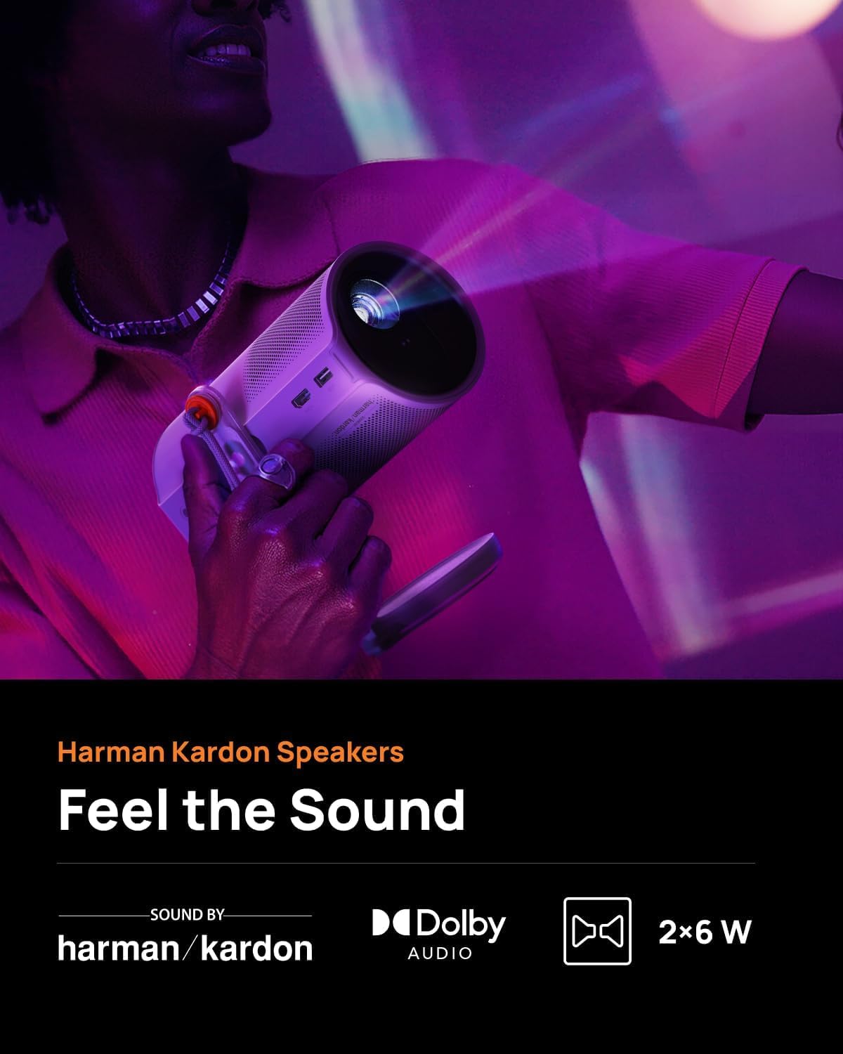 XGIMI MoGo 4 New Launch  Portable DLP Projector, 1080P FHD, 360°Adjustable Stand, 2×6W Harman Kardon Speakers, Sunset Filter | Certified Google TV & Netflix, 2 x 6W Harman Kardon, Wifi, Bluetooth, Include Sunset Filter-Online Mahajan Electronics