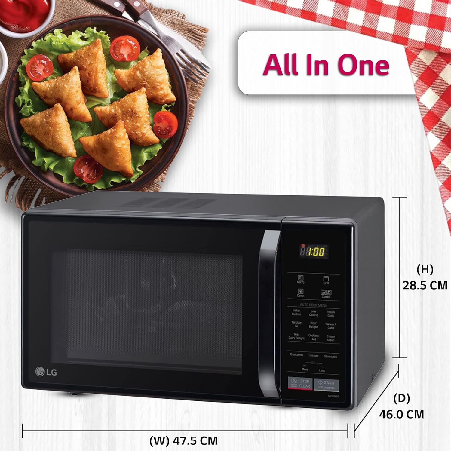 LG 21 L Convection Microwave Oven (MC2146BG, Glossy Black) - Mahajan Electronics Online