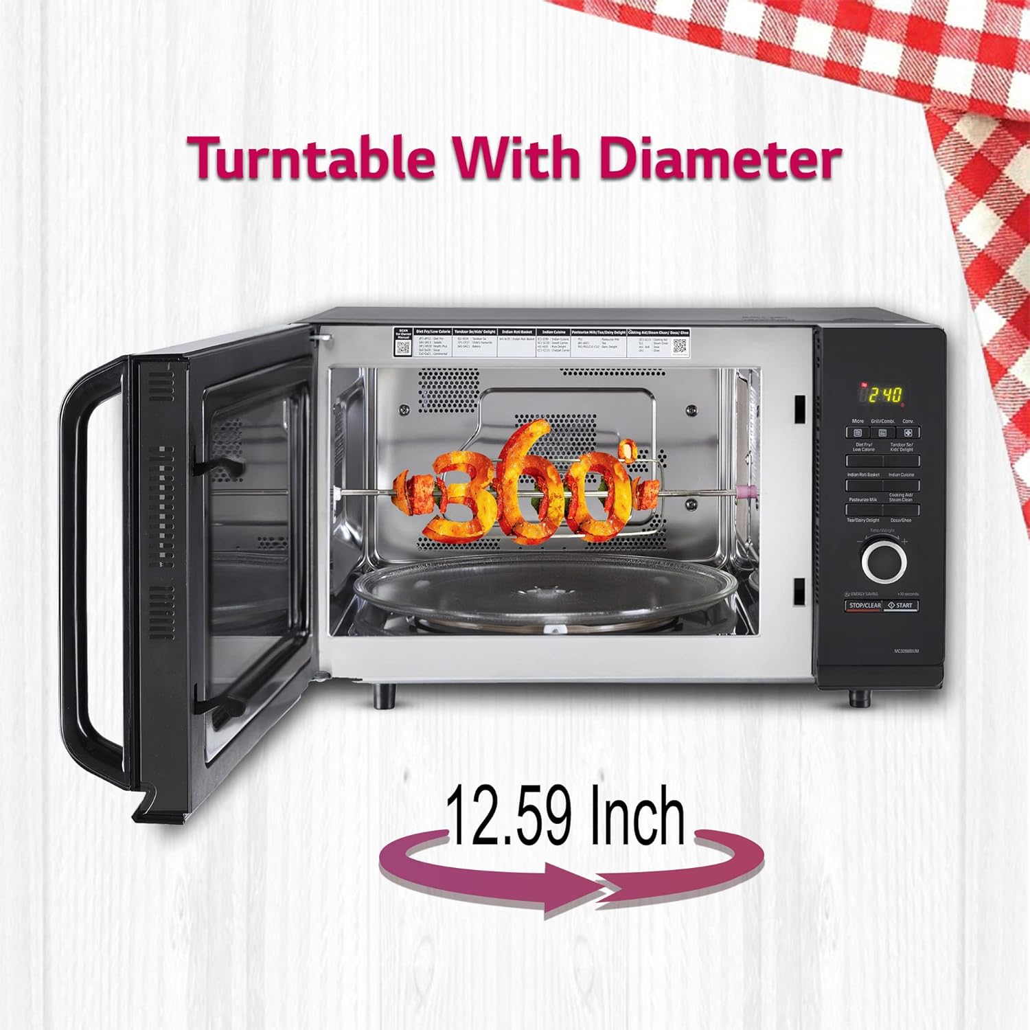 LG 32 L Convection Microwave Oven (MC3286BIUM, Black, Diet Fry, 360° Motorised Rotisserie) - Mahajan Electronics Online