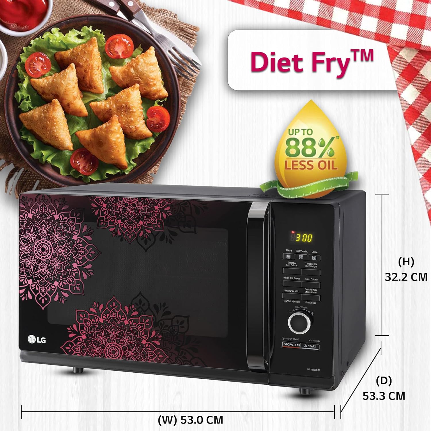 LG 32 L Convection Microwave Oven (MC3286BIUM, Black, Diet Fry, 360° Motorised Rotisserie) - Mahajan Electronics Online