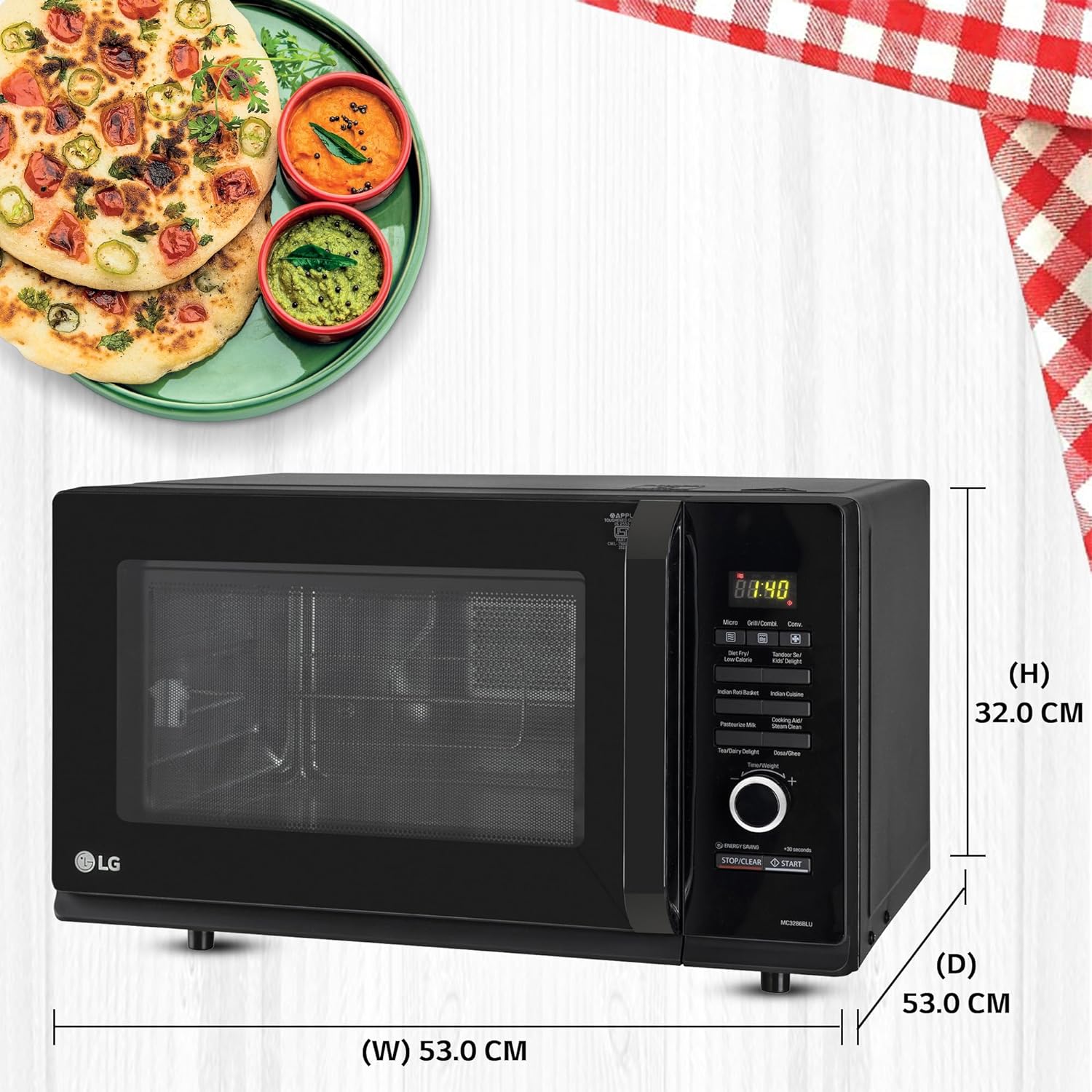 LG 32 L Convection Healthy Microwave Oven (MC3286BLU, Black, Diet Fry & Motorized Rotisserie) - 2023 Model - Mahajan Electronics Online