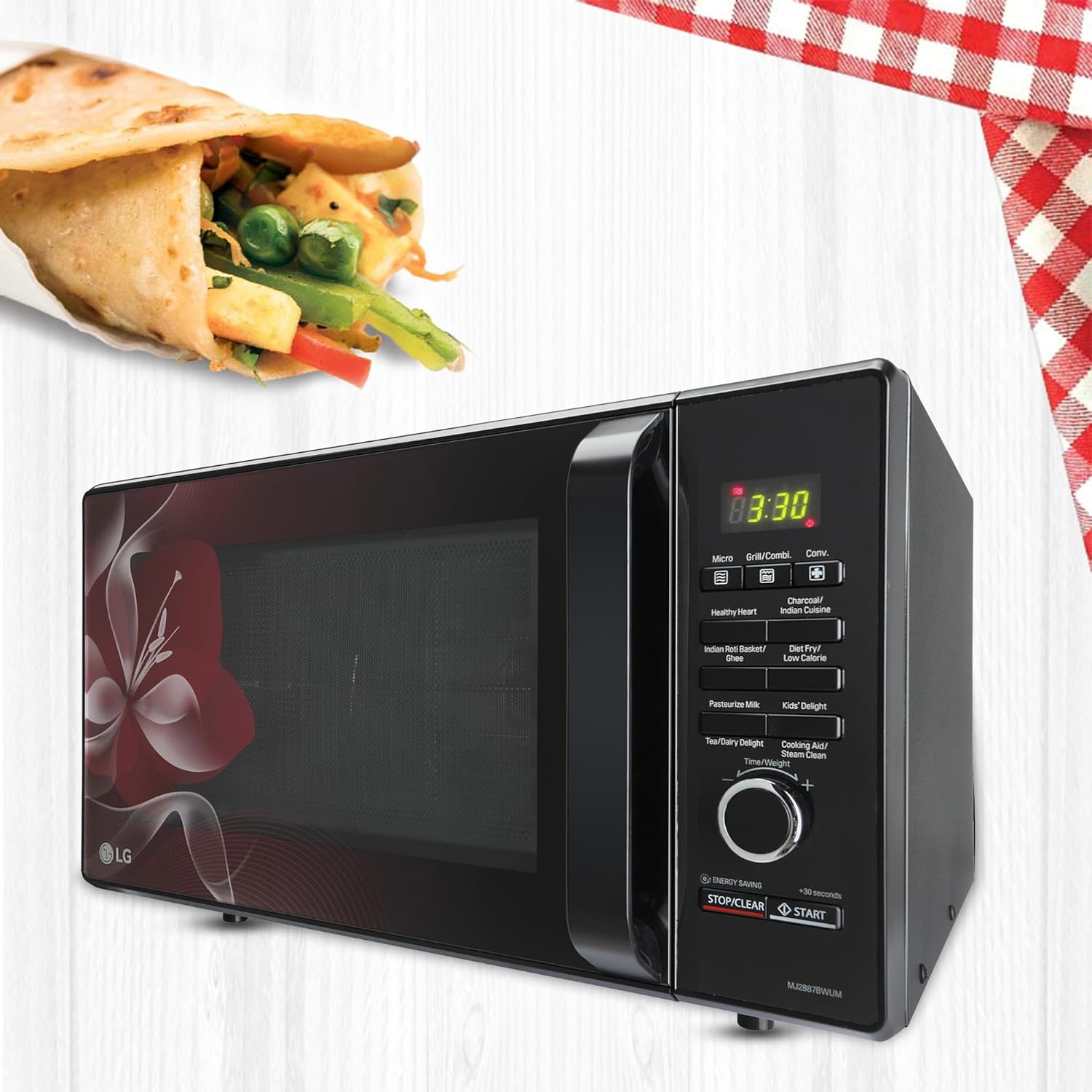 LG 28 L Charcoal Convection Healthy Microwave Oven (MJ2887BWUM, Black, 360° Motorised Rotisserie) - Mahajan Electronics Online