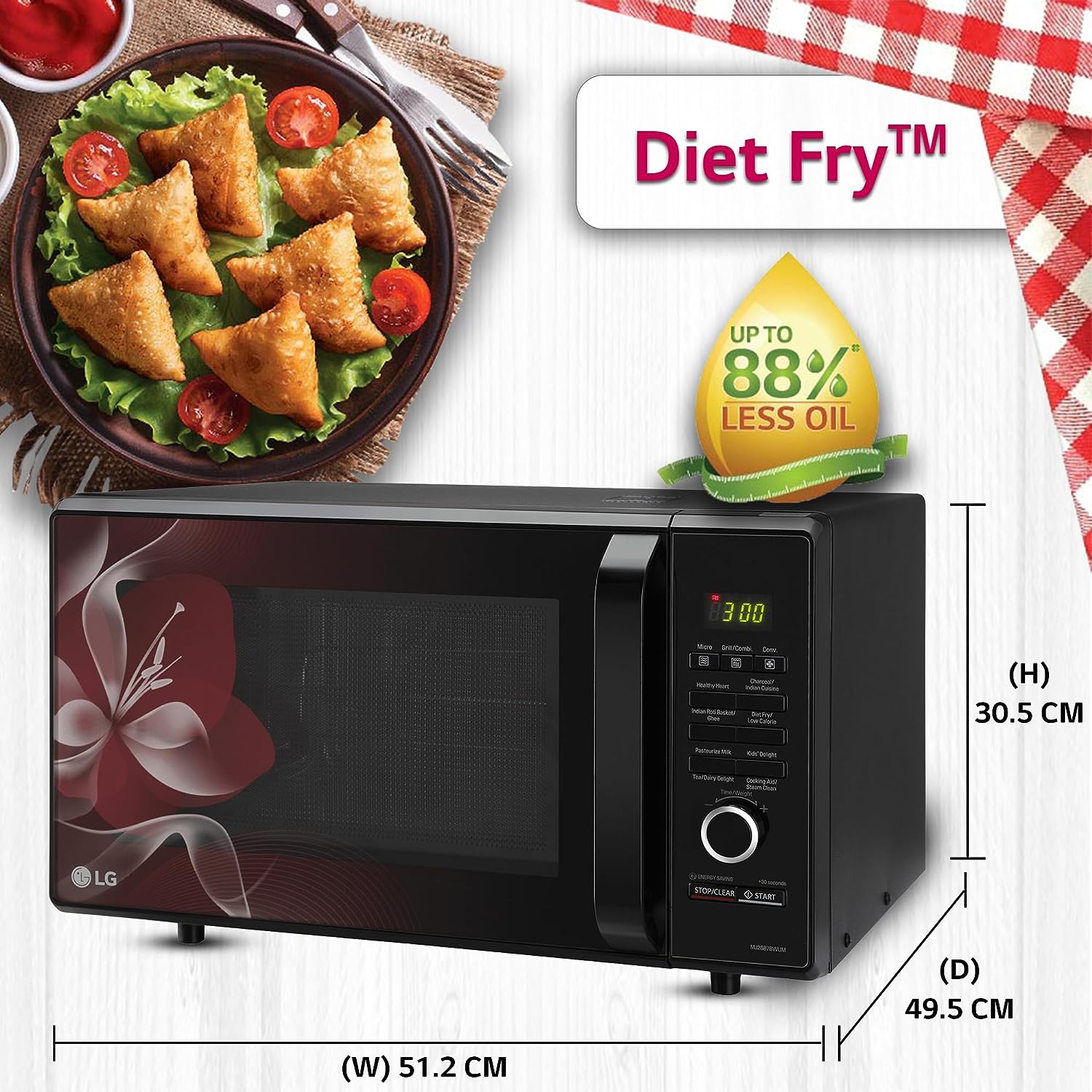 LG 28 L Charcoal Convection Healthy Microwave Oven (MJ2887BWUM, Black, 360° Motorised Rotisserie) - Mahajan Electronics Online