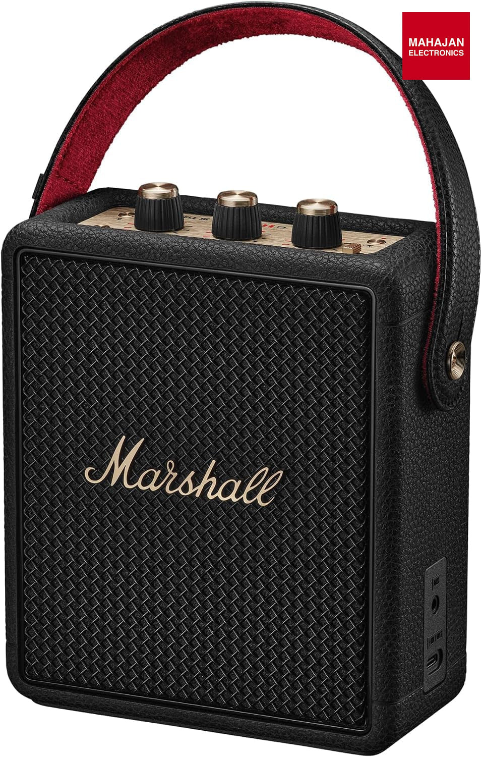 Marshall Stockwell III Portable Bluetooth Speaker with 40+ Hours of Playtime, (360° True Stereophonic Sound), IP55 Dust & Water Resistant, M Button for Presets – Black & Brass. Marshall