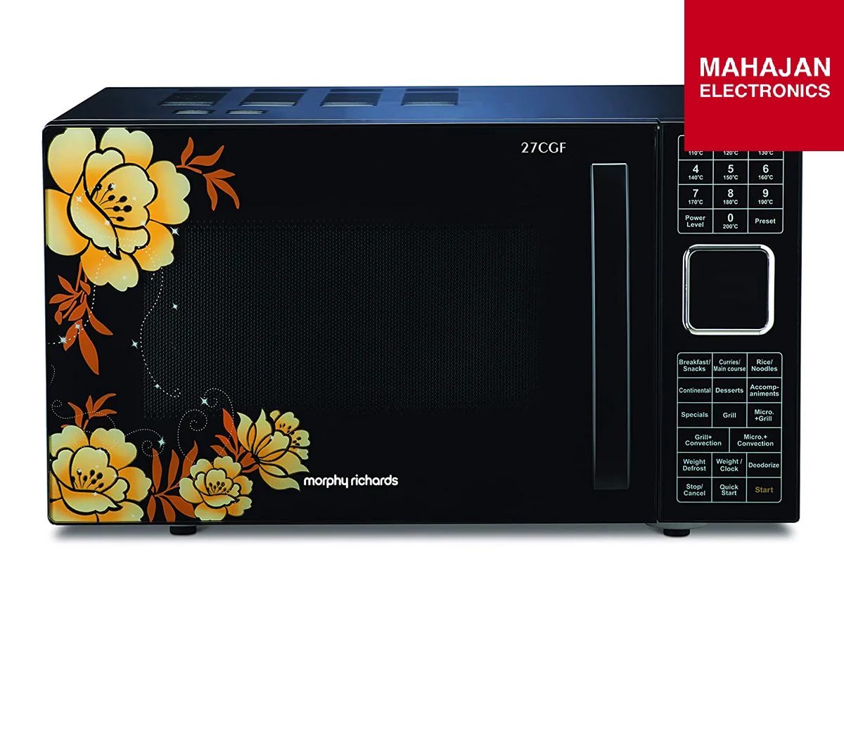 Morphy Richards 27CGF 27L Convection Microwave Oven (Floral Design, Black) with 200 Autocook Menus &amp; Stainless Steel Cavity – 900W