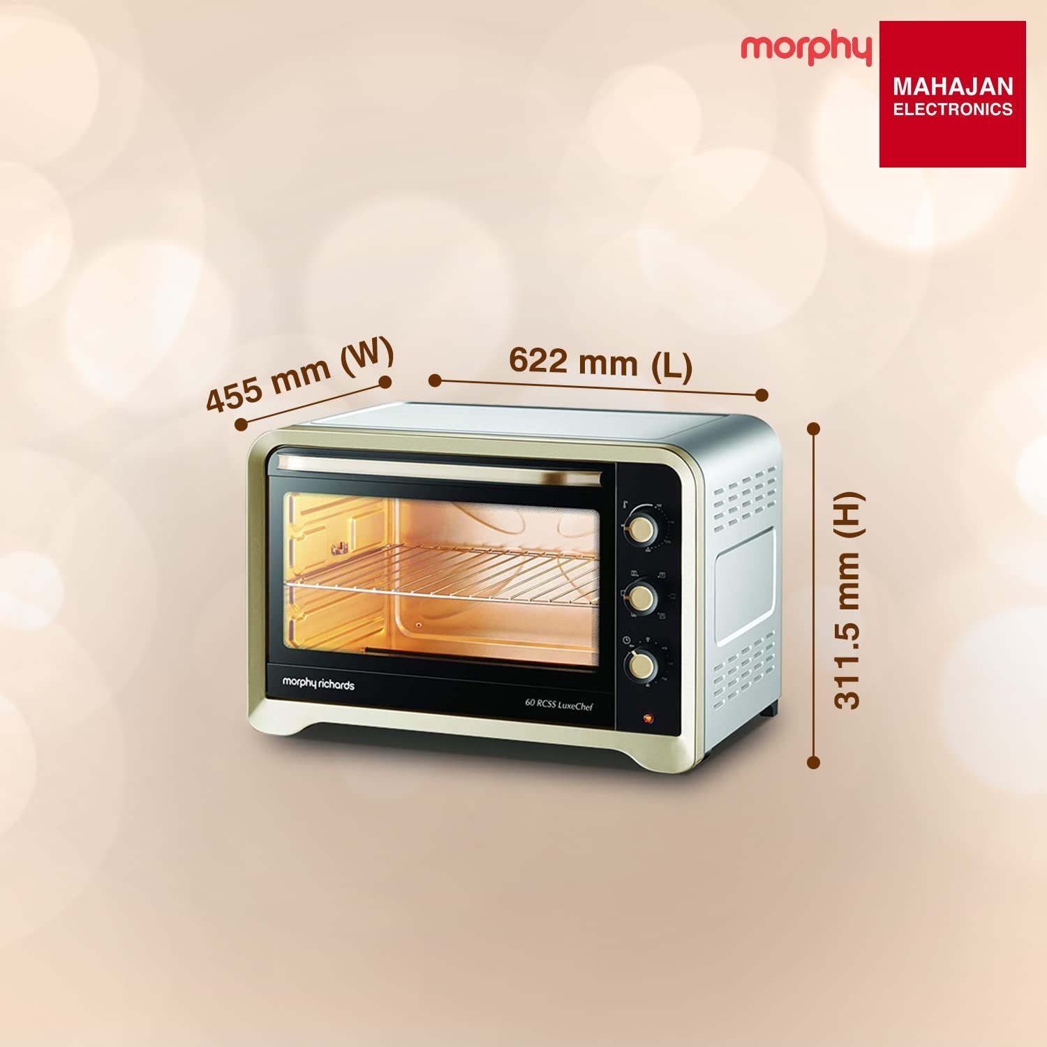 Morphy Richards 60RCSS Luxe 60L OTG with Convection, Rotisserie & Stainless Steel Finish – Premium Baking, Grilling & Roasting | -Online Mahajan Electronics