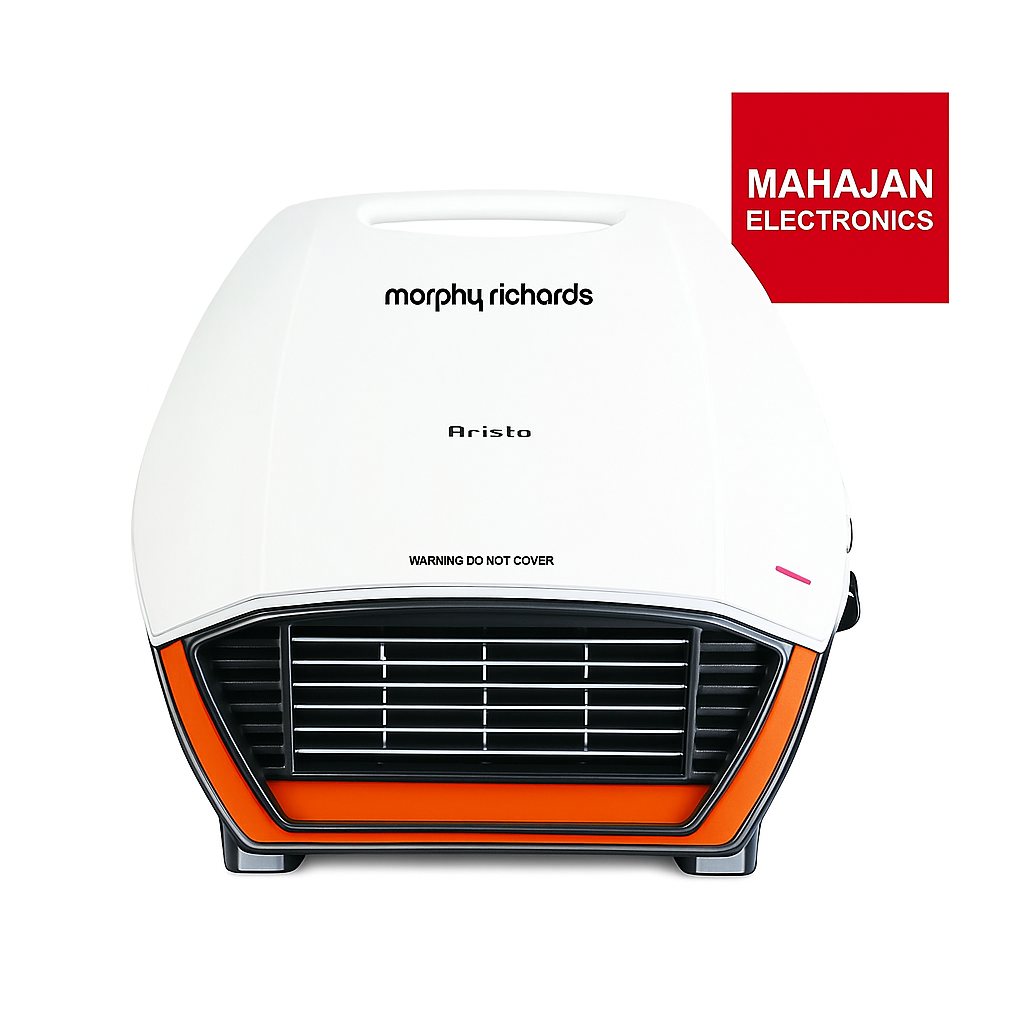 Morphy Richards air cooler with Mahajan Electronics logo on a white background