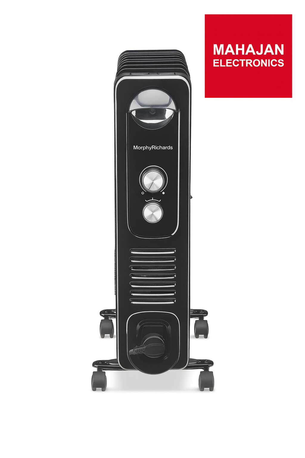 Black radiator with 'Murphy Richards' branding on a white background, featuring the Mahajan Electronics logo.