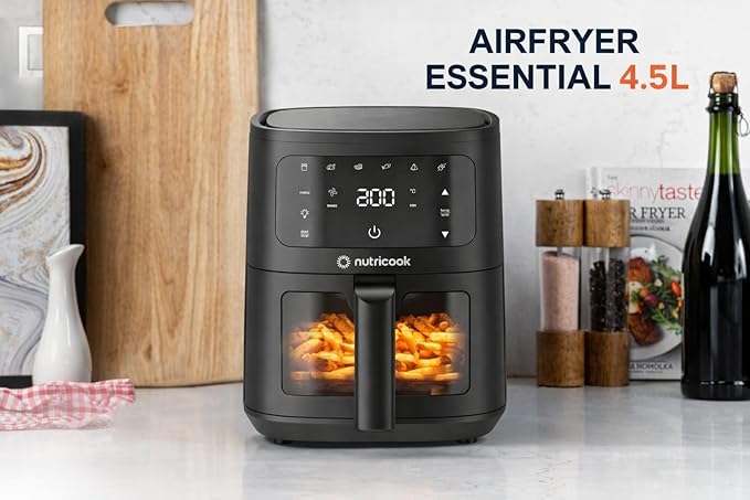 Nutricook Essential 4.5L Air Fryer , 2026 New Launch, 100% Toxin-Free Ceramic Coating - No PTFE, PFAS, PFOA or Microplastics, Clear Window, 1300W, 6 Cooking Programs, 2-Year Warranty-Online Mahajan Electronics