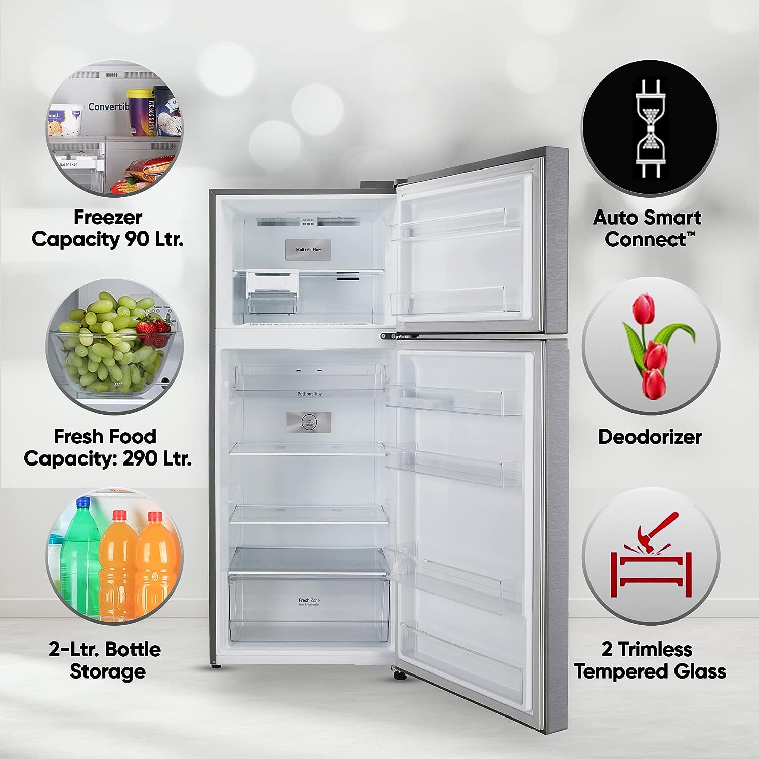 LG GL-N412SDSY 380 Litre 2 Star Frost-Free Smart Inverter Double Door Refrigerator (‎  Dazzle Steel, Express Freeze)