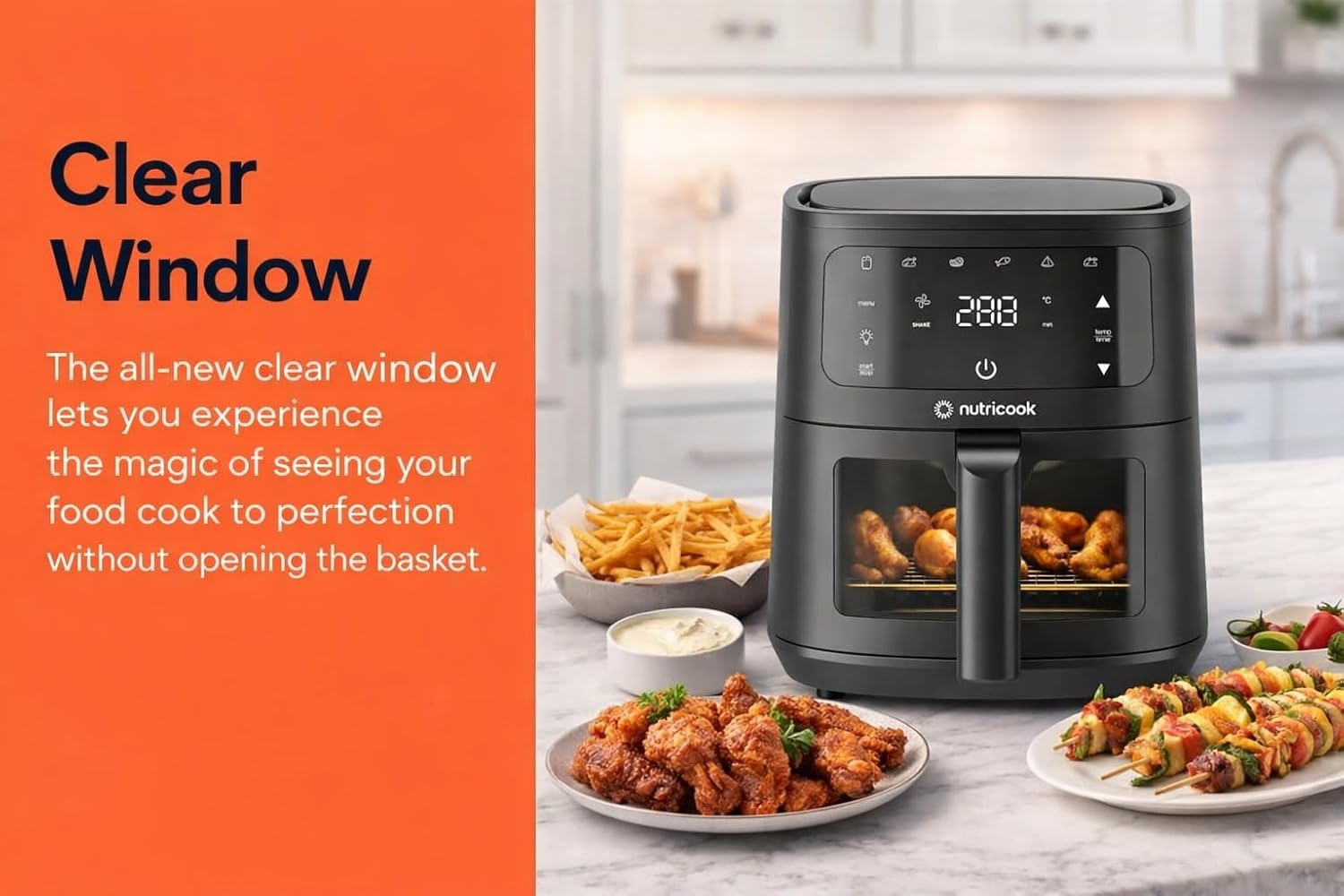 Nutricook Essential 4.5L Air Fryer , 2026 New Launch, 100% Toxin-Free Ceramic Coating - No PTFE, PFAS, PFOA or Microplastics, Clear Window, 1300W, 6 Cooking Programs, 2-Year Warranty-Online Mahajan Electronics