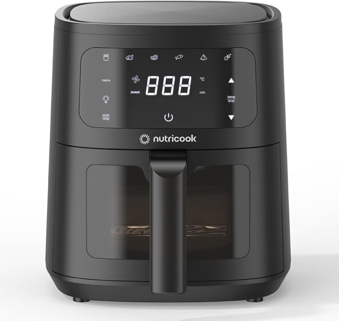 Nutricook Essential 4.5L Air Fryer , 2026 New Launch, 100% Toxin-Free Ceramic Coating - No PTFE, PFAS, PFOA or Microplastics, Clear Window, 1300W, 6 Cooking Programs, 2-Year Warranty-Online Mahajan Electronics