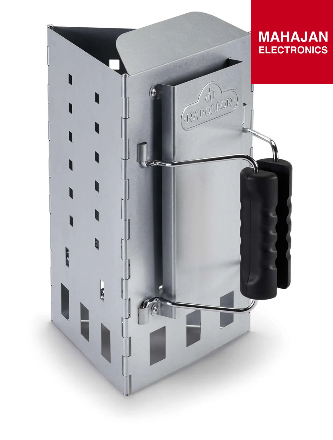 Metallic barbecue grill with a handle on a white background, featuring the 'Barbecue King' brand.