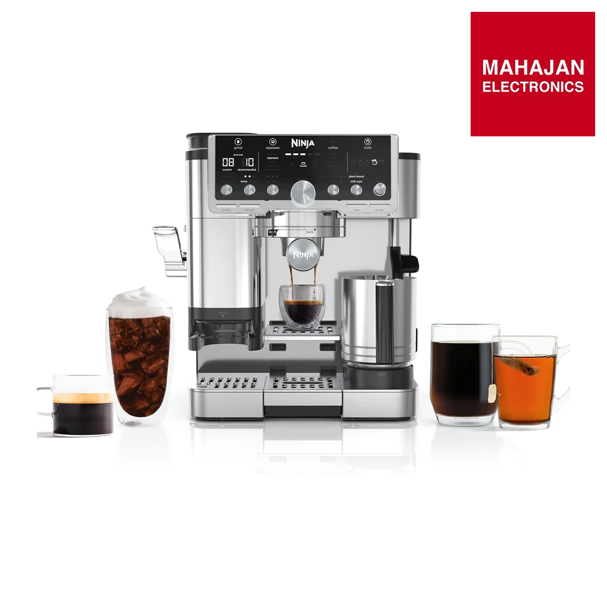 Ninja ES701 Luxe Café Pro Series, Espresso Machine, Drip Coffee, Cold Brew, Hot Water, Integrated Tamper, Built-in Grinder, Hands-Free Frother for Cappuccinos, Lattes, Americanos, Dairy or Non-Dairy Mahajan Electronics Online