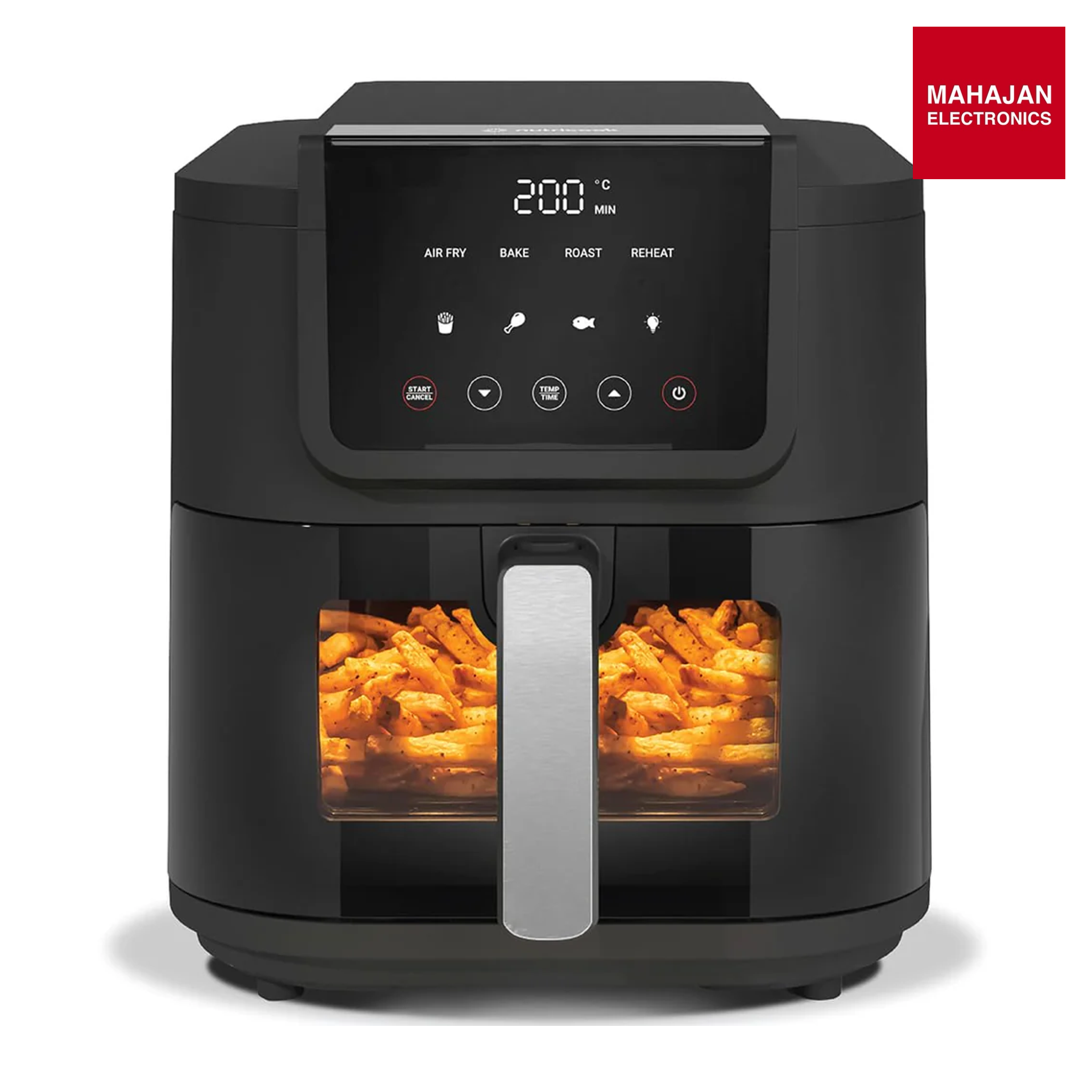 Nutricook Slim XL 7.6L Air Fryer with 100% Toxin-Free Ceramic Coating—No PTFE, PFAS, PFOA or Microplastics, Clear Window, Light ; Extra-Large Basket | 1700W, 5 Presets-Black-Mahajan Electronics Online