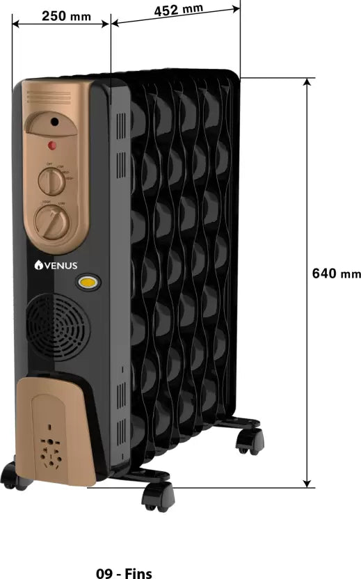 Venus OFR 9F Oil Filled Room Heater 9fin With Fan - Mahajan Electronics Online