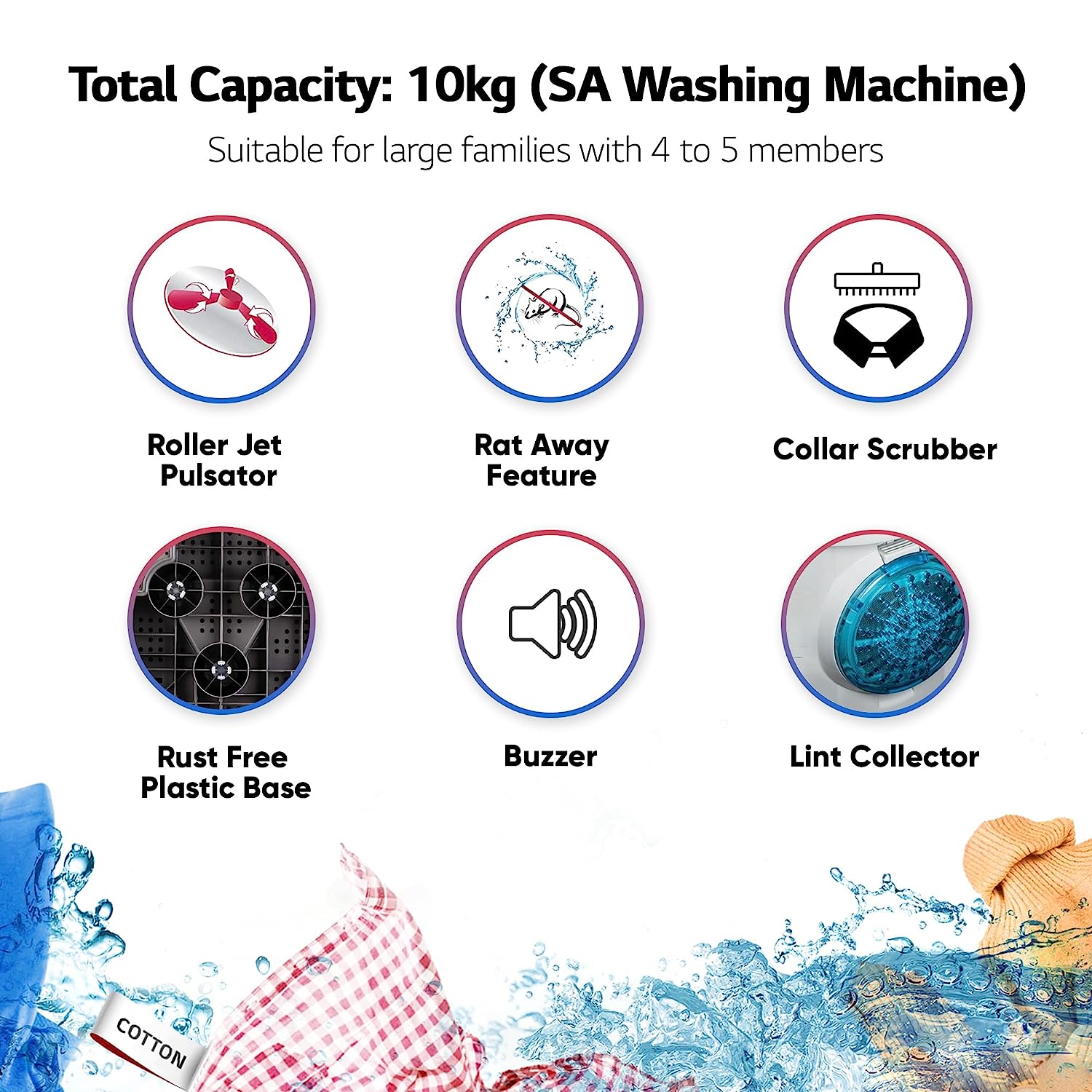 LG 10 kg 5 Star Semi-Automatic Top Load Washing Machine (P1040RGAZ, Dark Gray, Roller Jet Pulsator) - Mahajan Electronics Online