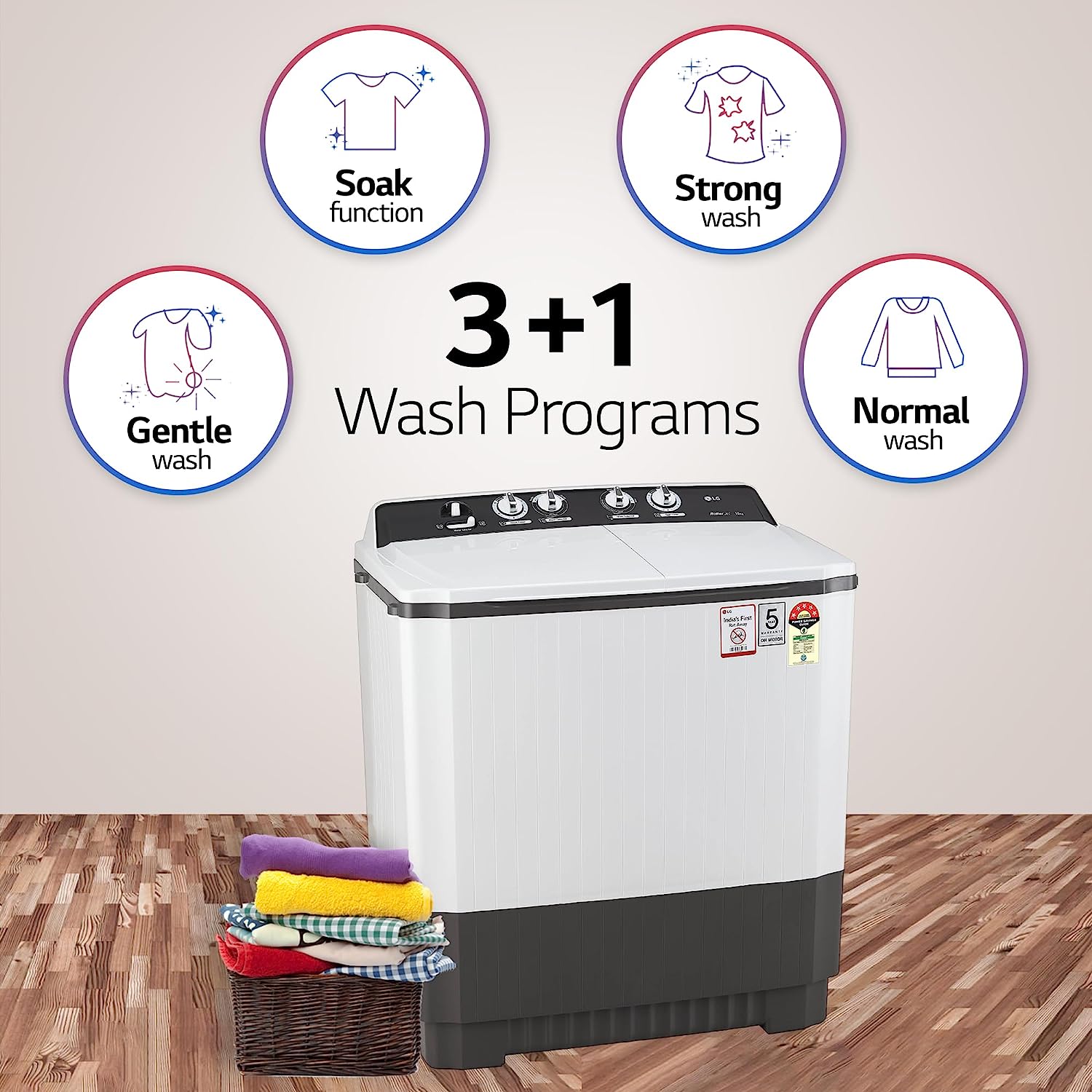 LG 10 kg 5 Star Semi-Automatic Top Load Washing Machine (P1040RGAZ, Dark Gray, Roller Jet Pulsator) - Mahajan Electronics Online