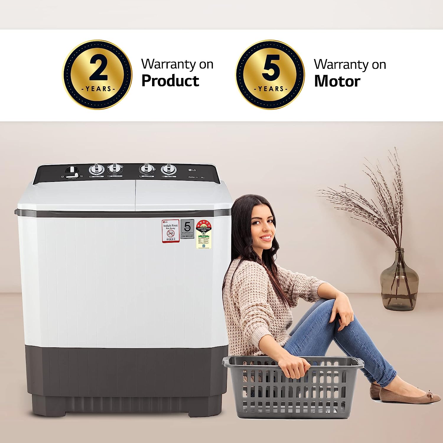 LG 10 kg 5 Star Semi-Automatic Top Load Washing Machine (P1040RGAZ, Dark Gray, Roller Jet Pulsator) - Mahajan Electronics Online