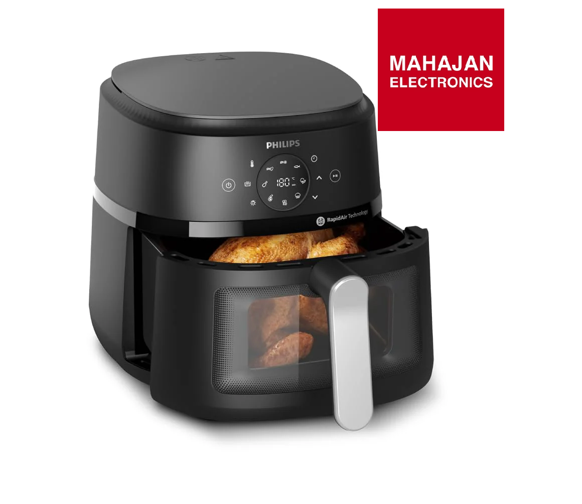 PHILIPS Air Fryer NA231/00 with touch panel, uses up to 90% less fat, 1700W, 6.2 Liter, with Rapid Air Technology (Black),Cooking window, Extra Large Mahajan Electronics Online
