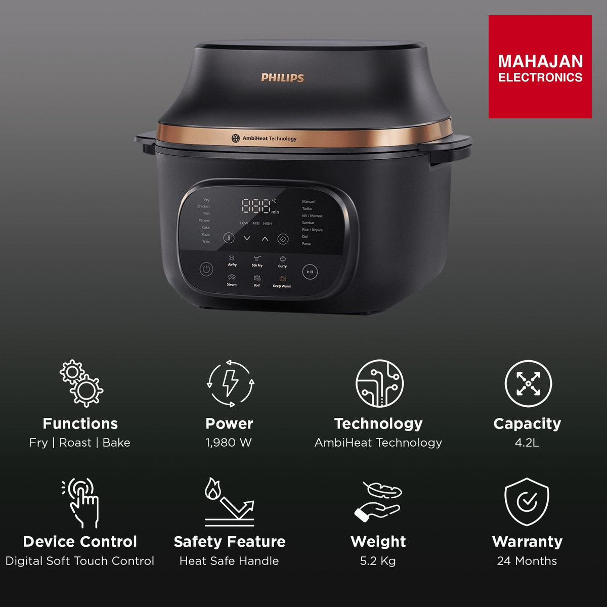 Philips OneChef NX5200/00 4.2L Air Fryer Black – Mahajan Electronics Online.