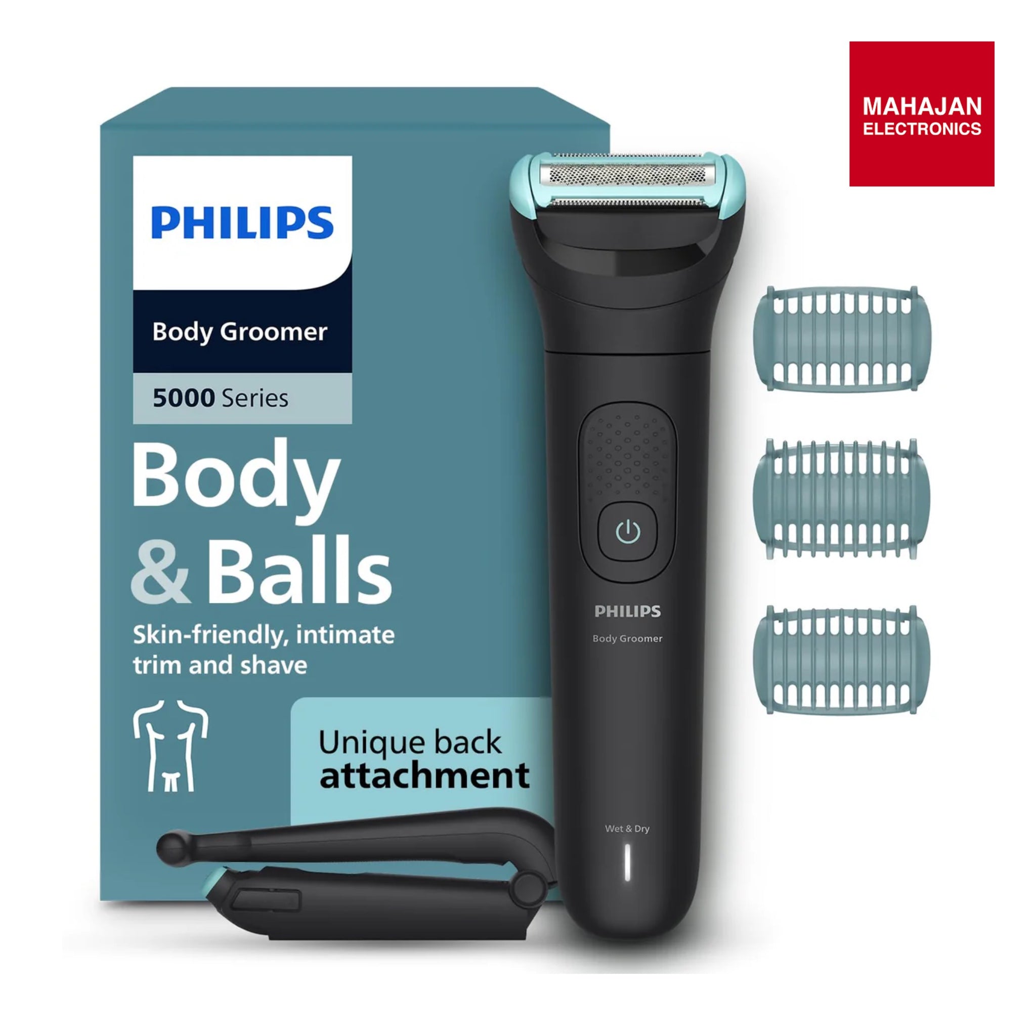 Philips BG5475 Body & Balls Trimmer for Men Private Parts | Back Attachment | Clinically Tested on Sensitive Skin | Skin Safe Intimate Grooming | 100% Showerproof | 100min runtime | 5yrs* Warranty Philips