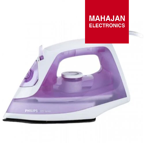 Purple and white Philips iron with Mahajan Electronics logo on a white background