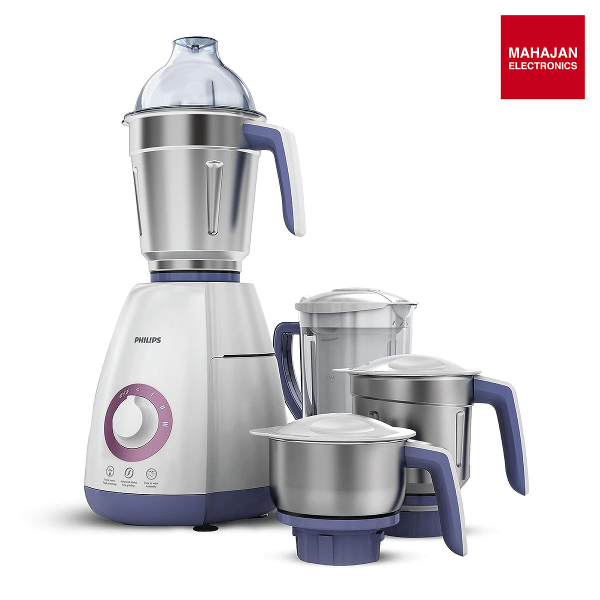 Philips HL7701/01 750W Mixer Grinder with 4 Leak-Proof Jars | Turbo Motor | Lavender & White Philips – Mahajan Electronics Online.