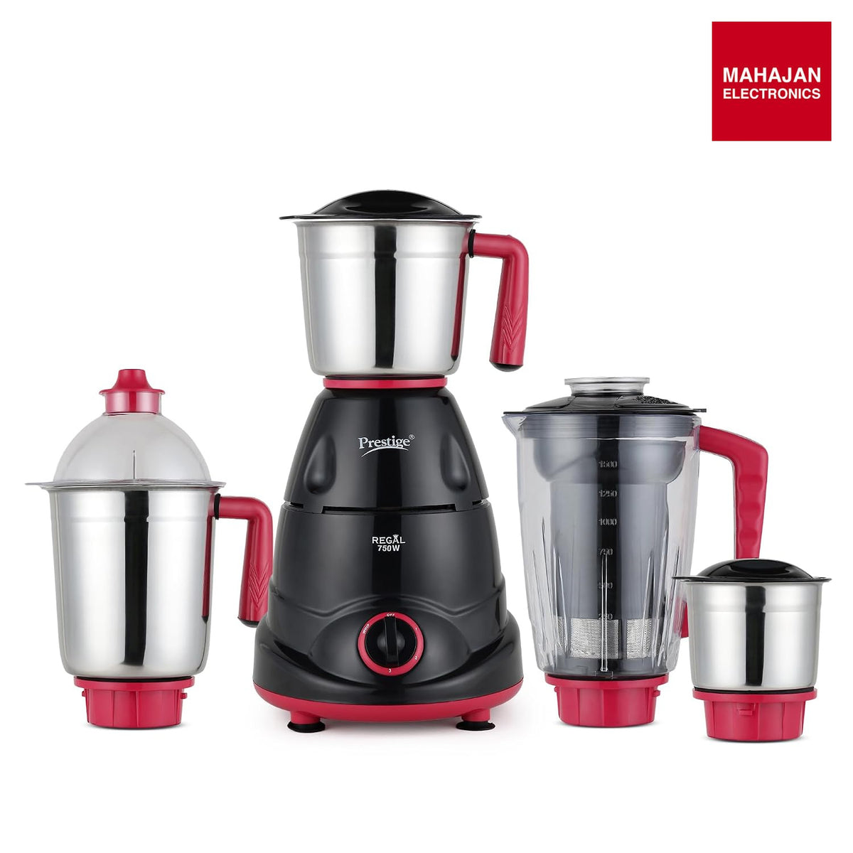 Prestige Regal 750W Mixer Grinder 4 Jars Black – Mahajan Electronics Online.