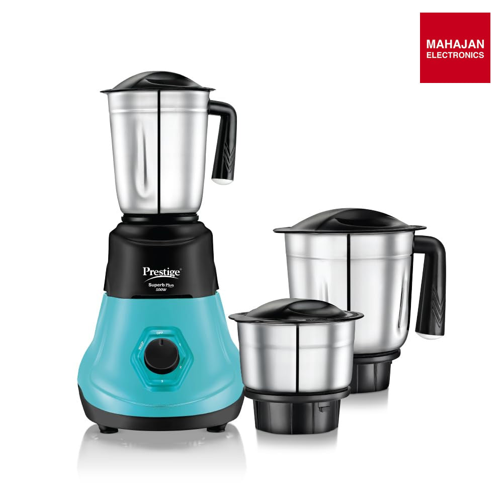 Prestige Superb Plus 500W Mixer Grinder 3 Stainless Steel Jars Blue Black – Mahajan Electronics Online.