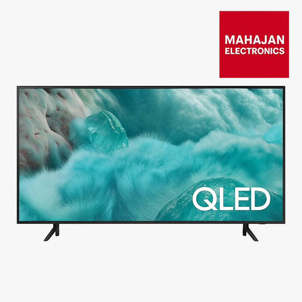 QA55Q7FAAULXL QLED TV with MAHAJAN ELECTRONICS logo on a white background
