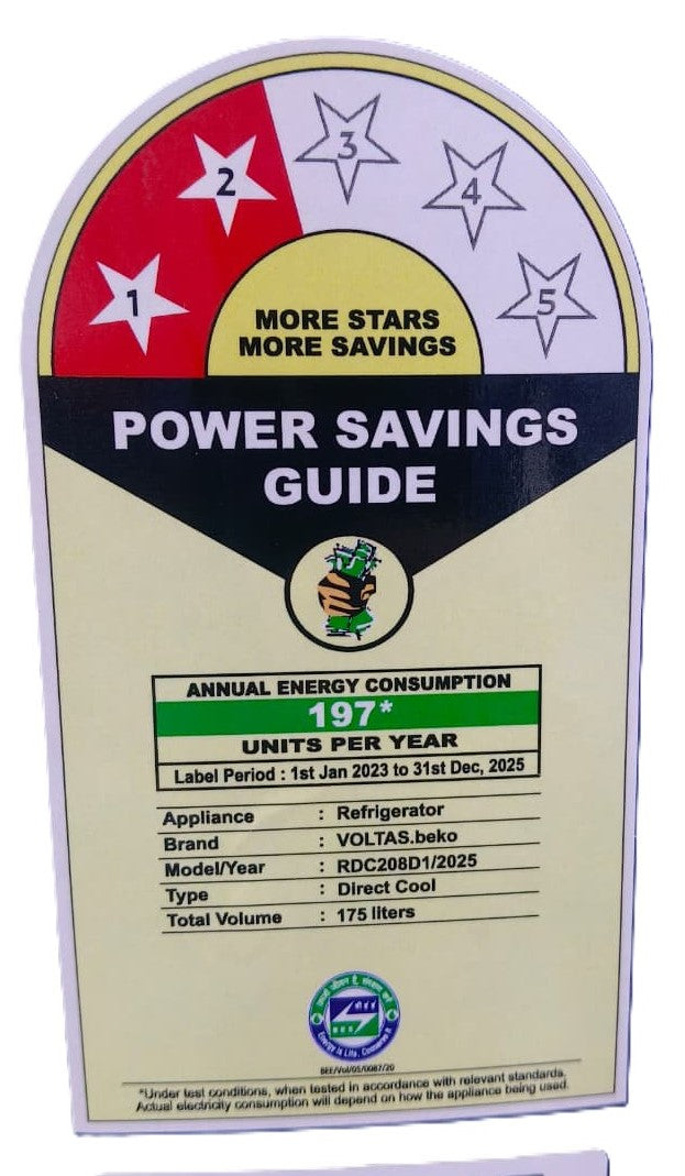 Voltas Beko RDC208D1/D0OBE0M0000GD 175 L Single Door Refrigerator | Direct Cool | Toughened Glass Shelves | Manual Defrost |opal Blue