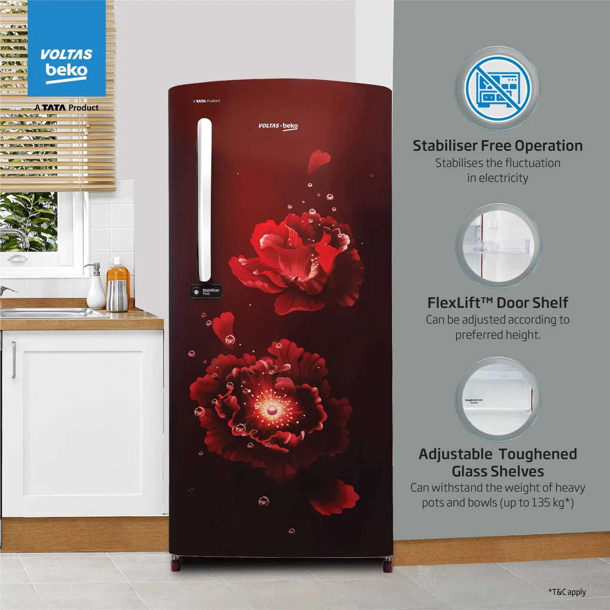 Voltas Beko RDC220A / W0FWETM000UGD 185 L, 5 Star, Single Door DC Refrigerator (Fairy Flower Wine) Mahajan Electronics Online