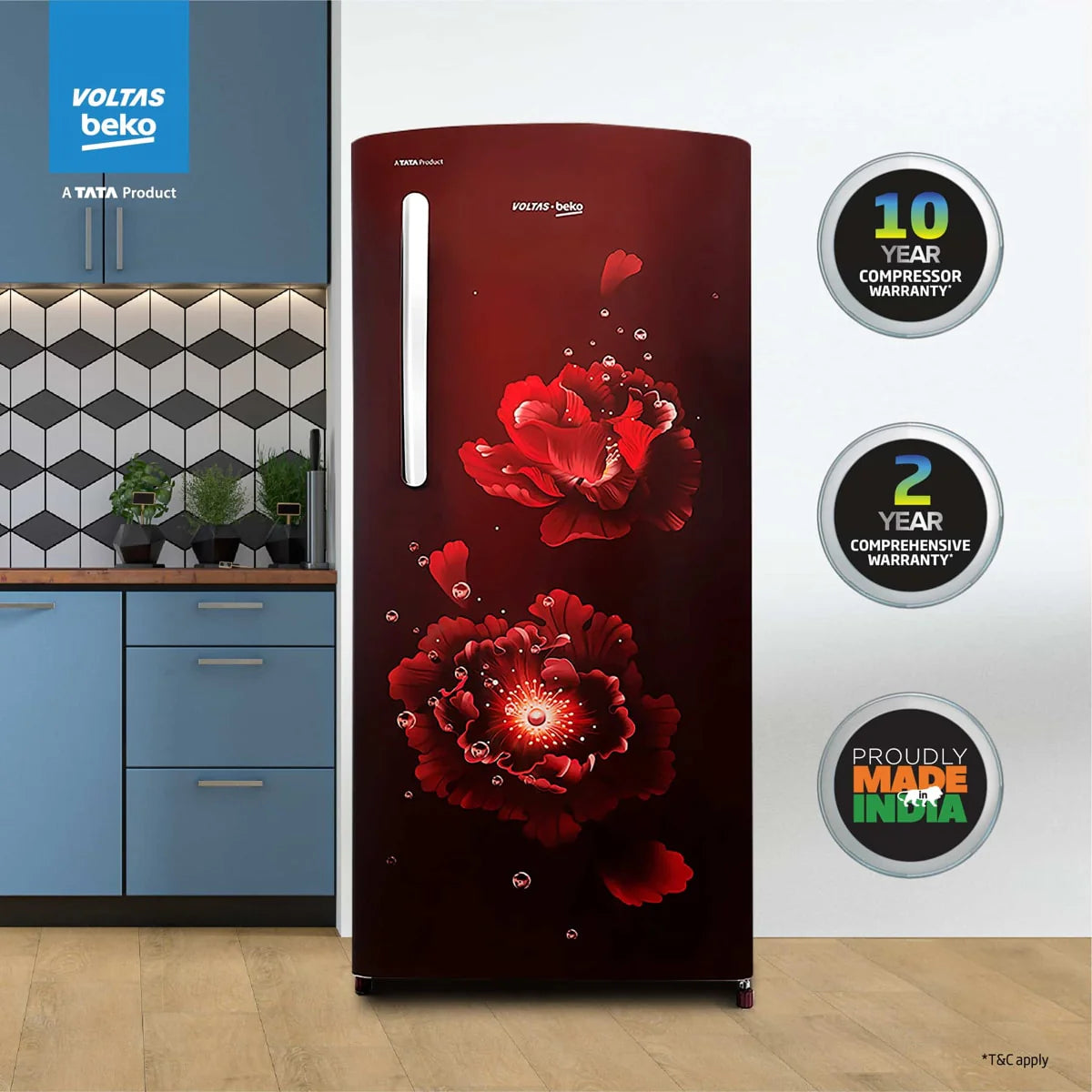 Voltas Beko RDC220A / W0FWETM000UGD 185 L, 5 Star, Single Door DC Refrigerator (Fairy Flower Wine) Mahajan Electronics Online