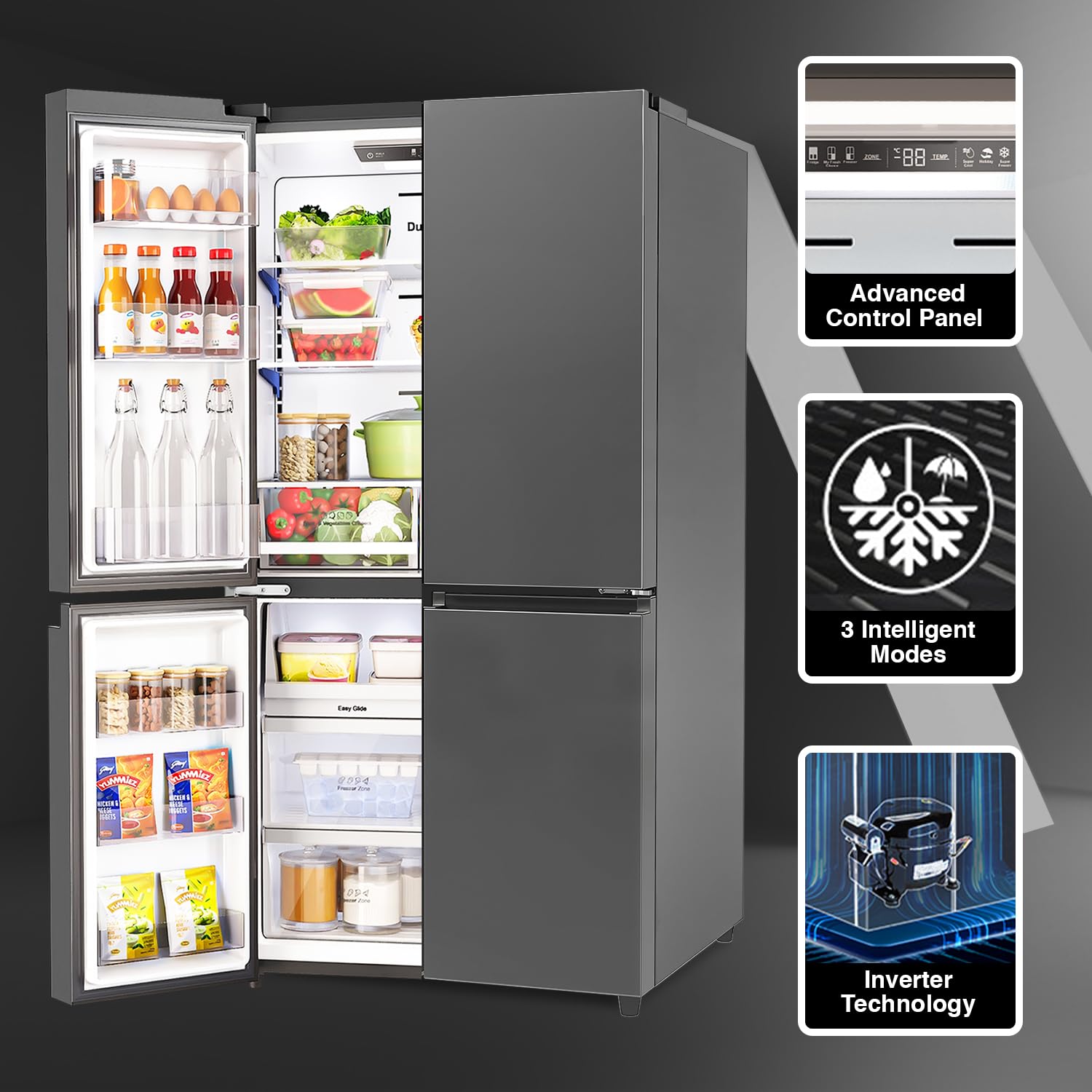 Godrej RM EONVELVET 685 RIT GR BK 670 L Multi Door, Triple Zones with Convertible Mode, Advanced Controls Frost Free Inverter Refrigerator(2023 Model, Graphite Black) - Mahajan Electronics Online