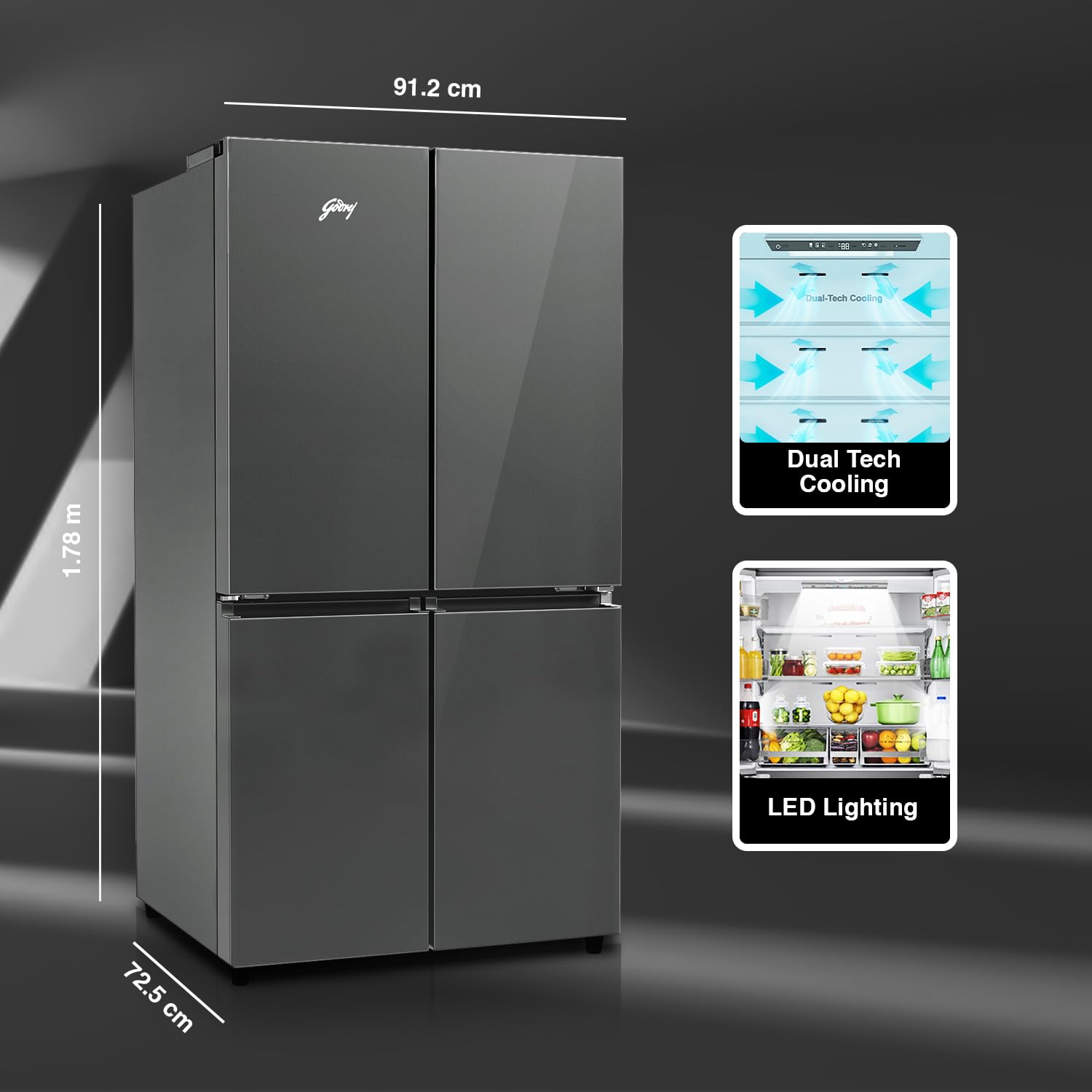 Godrej RM EONVELVET 685 RIT GR BK 670 L Multi Door, Triple Zones with Convertible Mode, Advanced Controls Frost Free Inverter Refrigerator(2023 Model, Graphite Black) - Mahajan Electronics Online