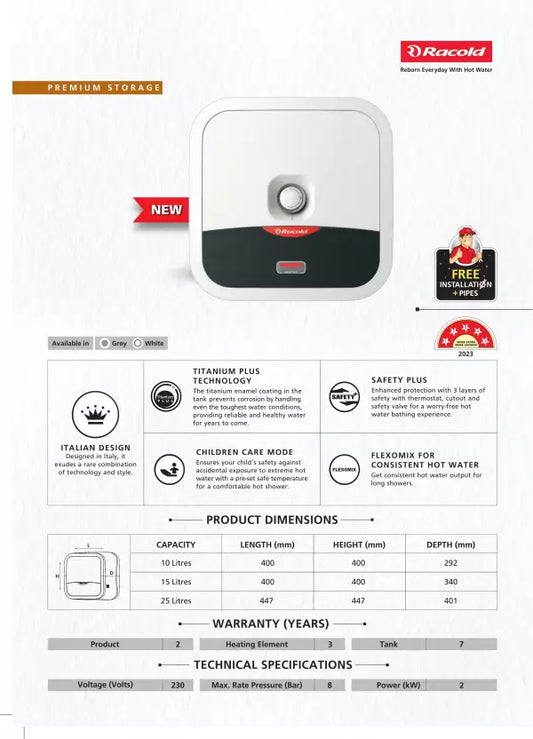 Racold Omnis 25 R 2KW G white 25 Litre Storage Water Heater - Mahajan Electronics Online