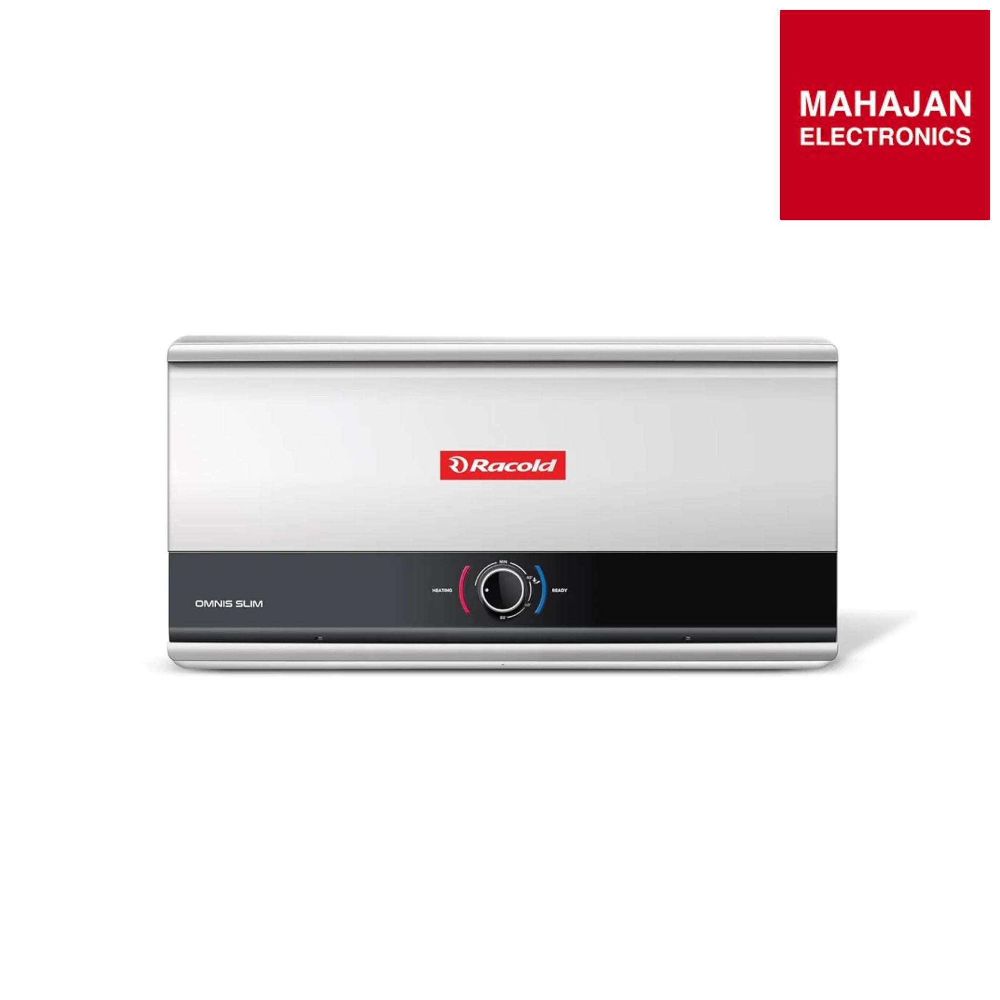 Racold Omnis Slim 25L Horizontal Energy Efficient Storage Water Heater (Geyser) With Free Standard Installation & Pipes |Italian Design| Shower Ready Indicator | Suitable For High Rise Buildings New-Online Mahajan Electronics