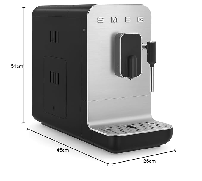 Smeg, BCC12BLMEU Automatic Espresso Coffee Machine, Steam Lance, Integrated Coffee Grinder, 1.4L Tank, Removable Drip Drawer, Compact Size, 1350W, Black-Online Mahajan Electronics
