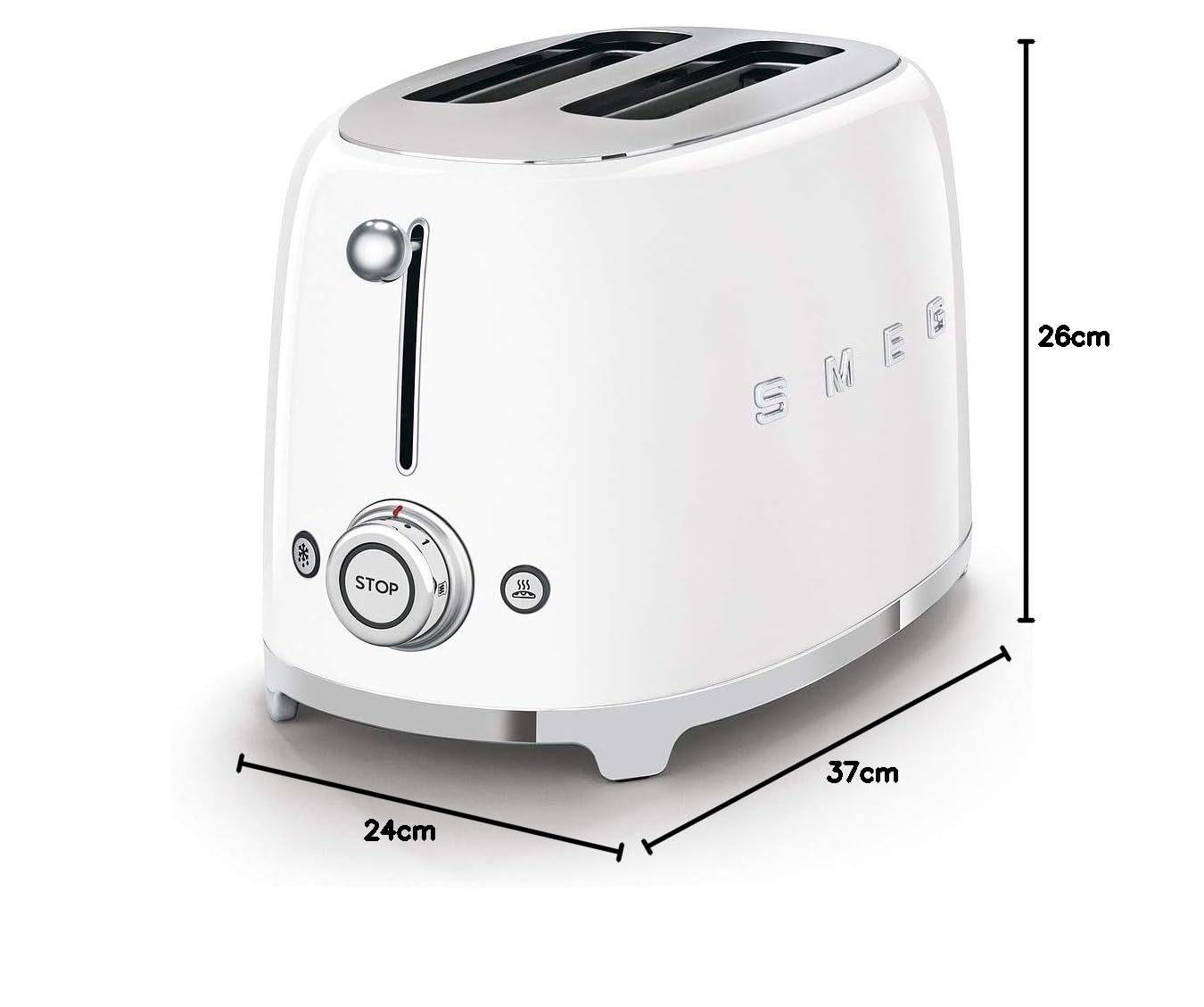 SMEG TSF01WHEU 2Slice Toaster White | 50’s Retro Style | 6 Browning Levels | Bagel, Defrost Reheat-Online Mahajan Electronics