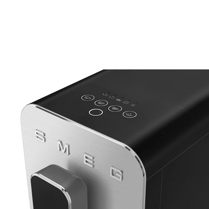 Smeg, BCC12BLMEU Automatic Espresso Coffee Machine, Steam Lance, Integrated Coffee Grinder, 1.4L Tank, Removable Drip Drawer, Compact Size, 1350W, Black-Online Mahajan Electronics